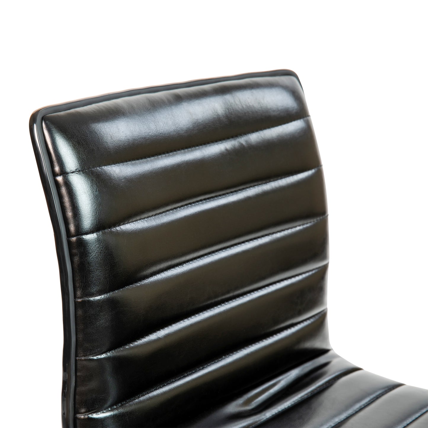 Alan Low Back Designer Armless Black Ribbed Swivel Task Office Chair with Black Frame and Base Black Vinyl/Black Frame