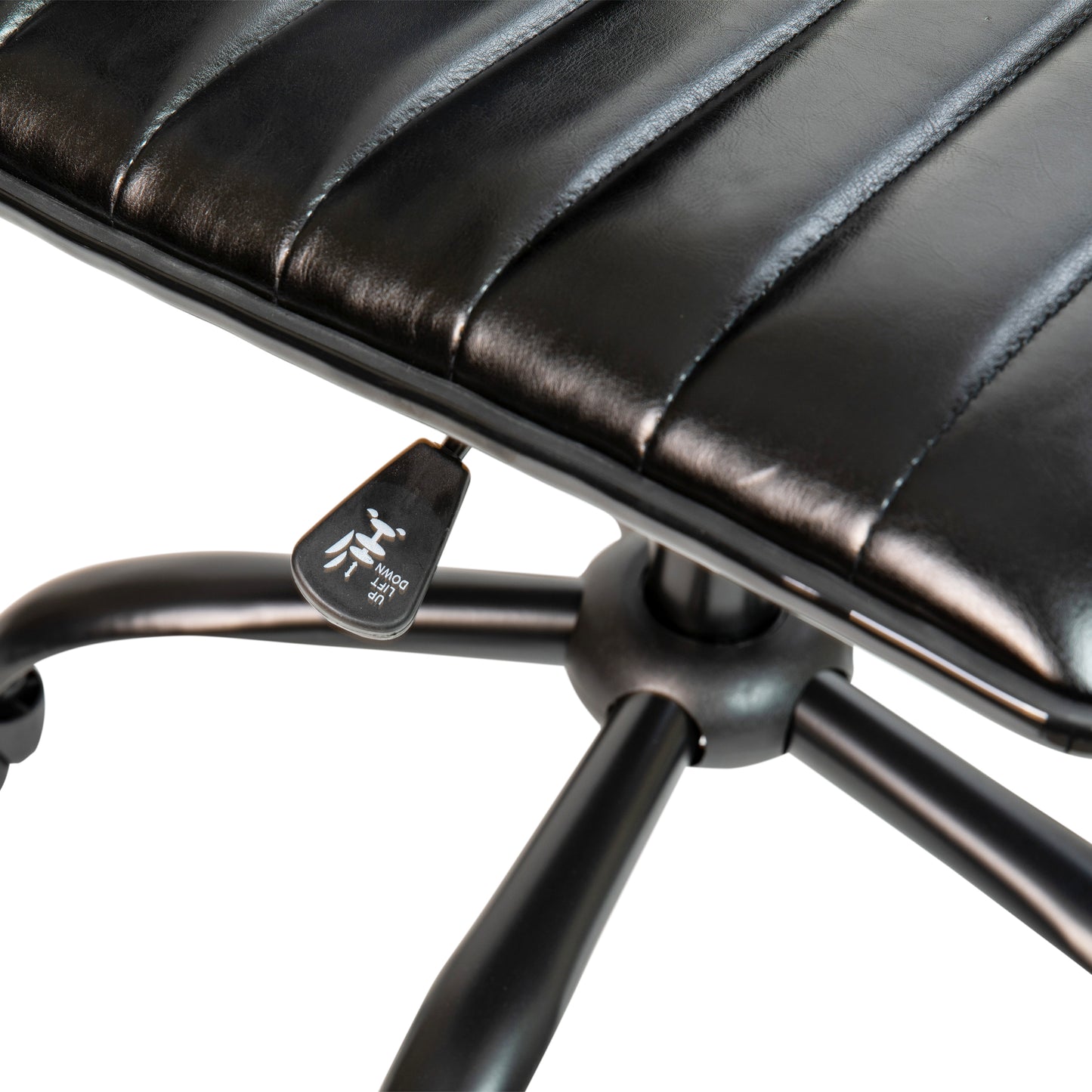 Alan Low Back Designer Armless Black Ribbed Swivel Task Office Chair with Black Frame and Base Black Vinyl/Black Frame