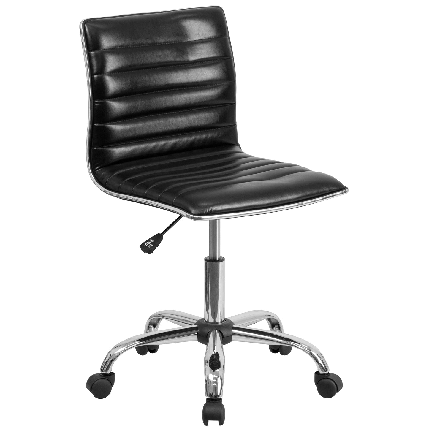 Alan Low Back Designer Armless Black Ribbed Swivel Task Office Chair Black Vinyl/Chrome Frame DS-512B-BK-GG