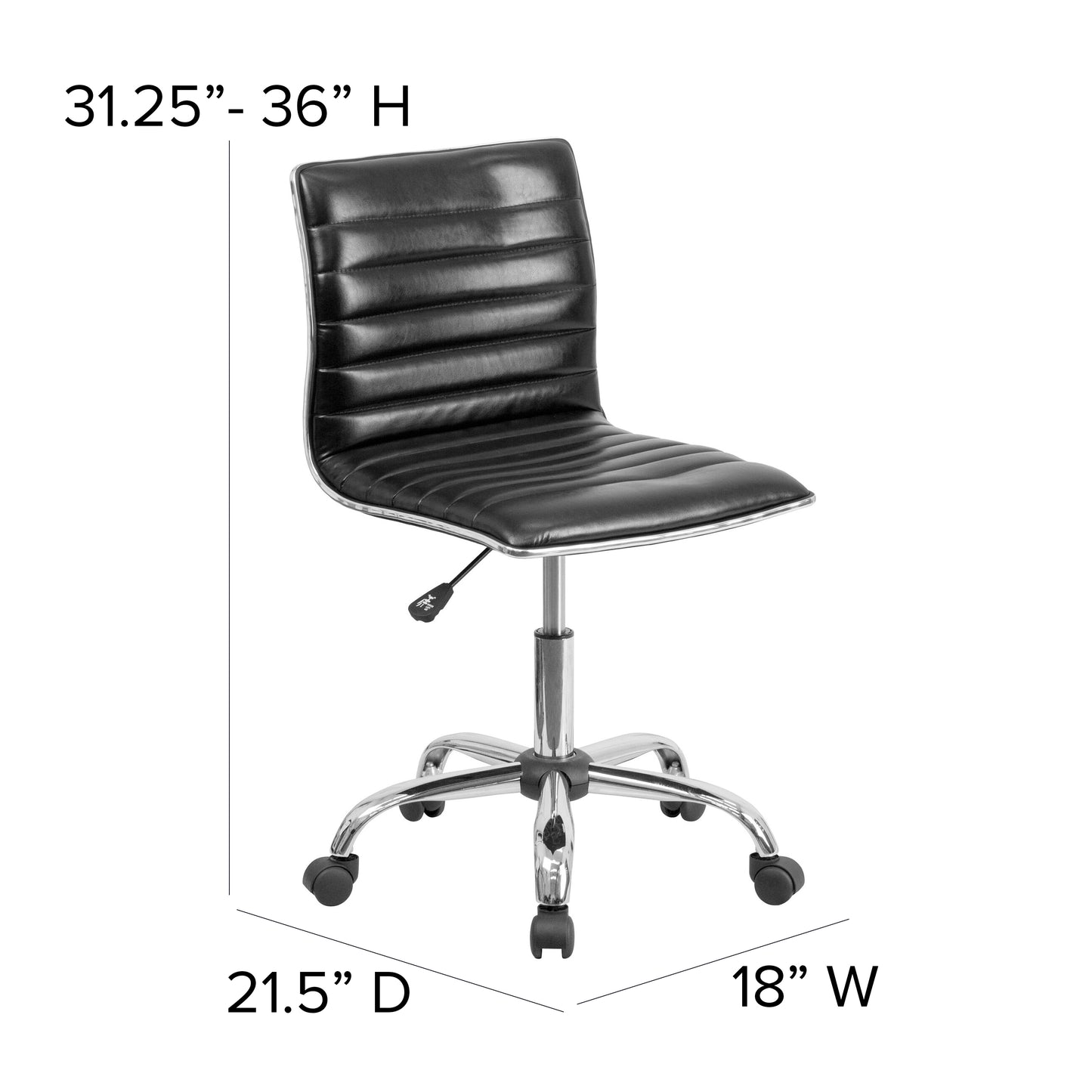 Alan Low Back Designer Armless Black Ribbed Swivel Task Office Chair Black Vinyl/Chrome Frame DS-512B-BK-GG