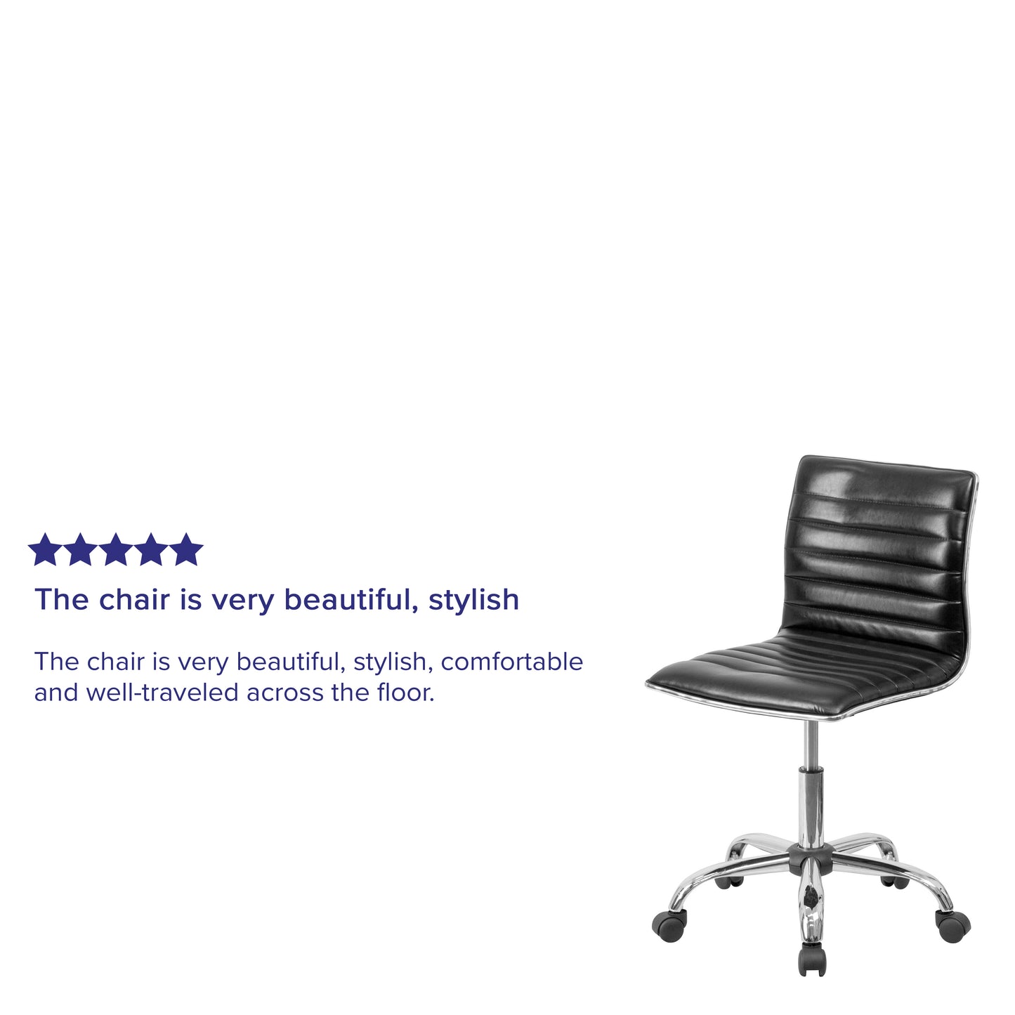 Alan Low Back Designer Armless Black Ribbed Swivel Task Office Chair Black Vinyl/Chrome Frame DS-512B-BK-GG