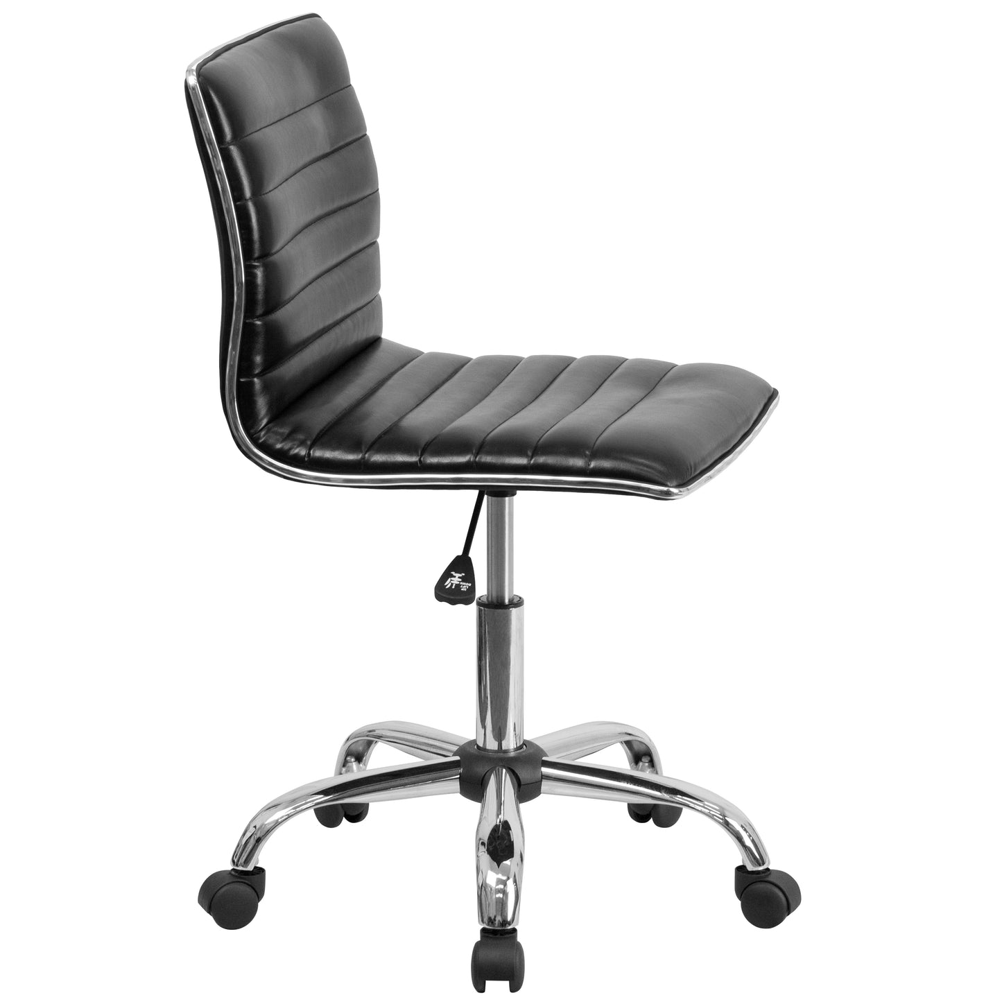 Alan Low Back Designer Armless Black Ribbed Swivel Task Office Chair Black Vinyl/Chrome Frame DS-512B-BK-GG