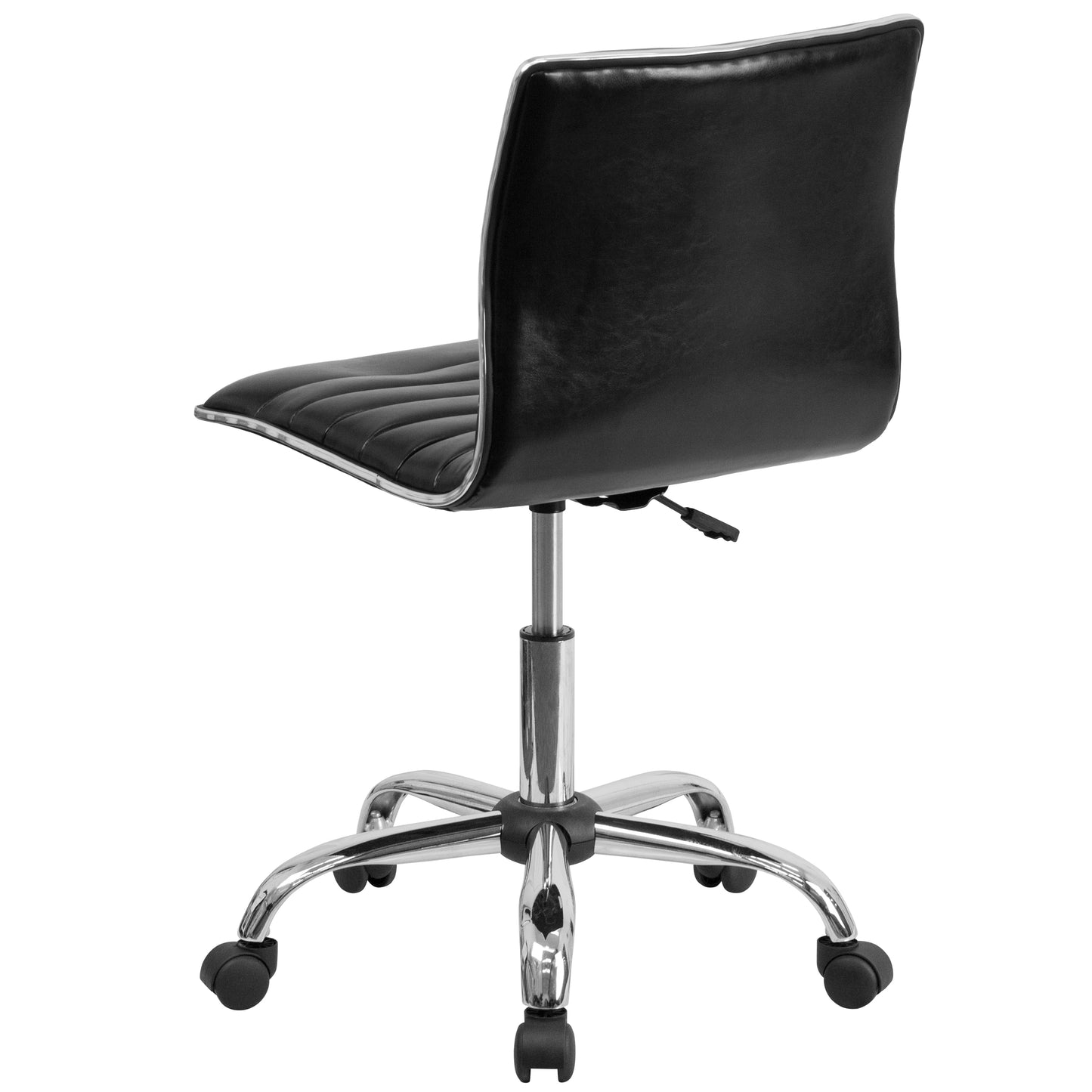 Alan Low Back Designer Armless Black Ribbed Swivel Task Office Chair Black Vinyl/Chrome Frame DS-512B-BK-GG
