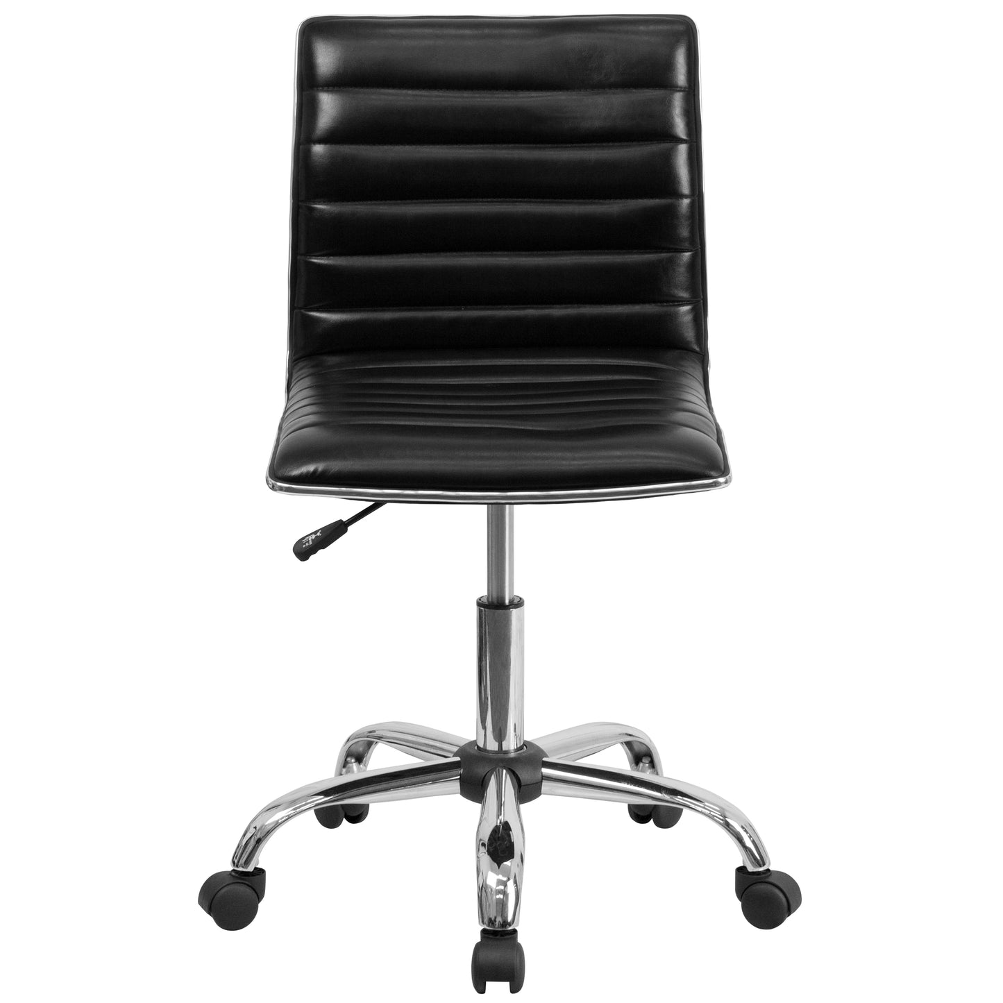 Alan Low Back Designer Armless Black Ribbed Swivel Task Office Chair Black Vinyl/Chrome Frame DS-512B-BK-GG