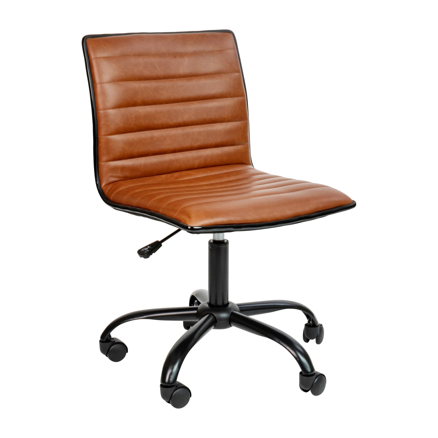 Alan Low Back Designer Armless Brown Ribbed Swivel Task Office Chair with Black Frame and Base Brown Vinyl/Black Frame