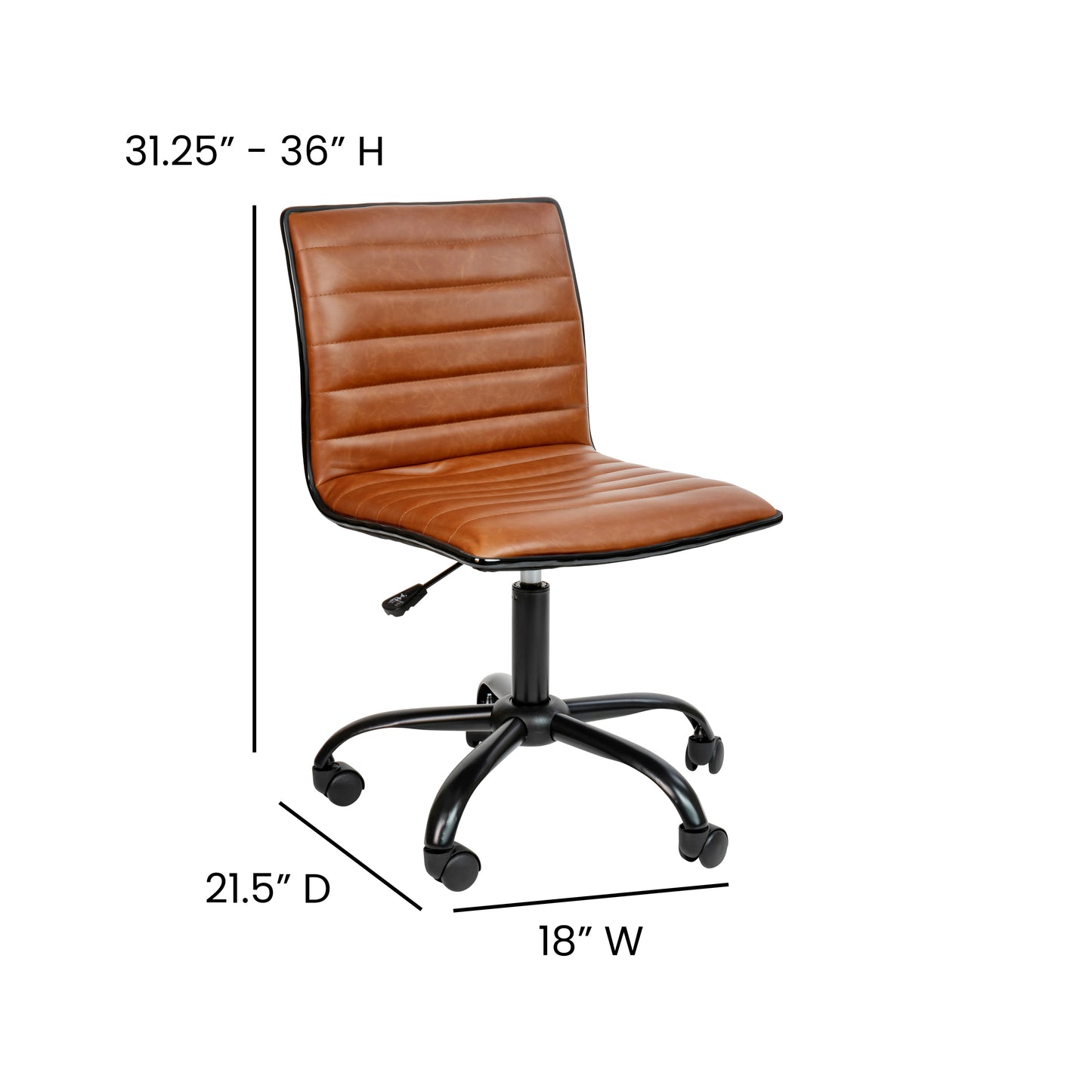 Alan Low Back Designer Armless Brown Ribbed Swivel Task Office Chair with Black Frame and Base Brown Vinyl/Black Frame