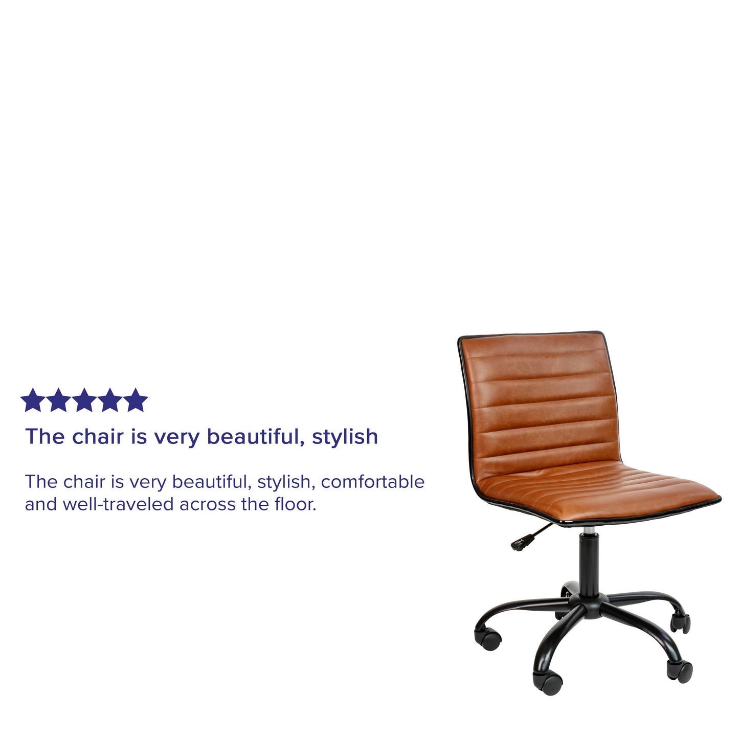 Alan Low Back Designer Armless Brown Ribbed Swivel Task Office Chair with Black Frame and Base Brown Vinyl/Black Frame