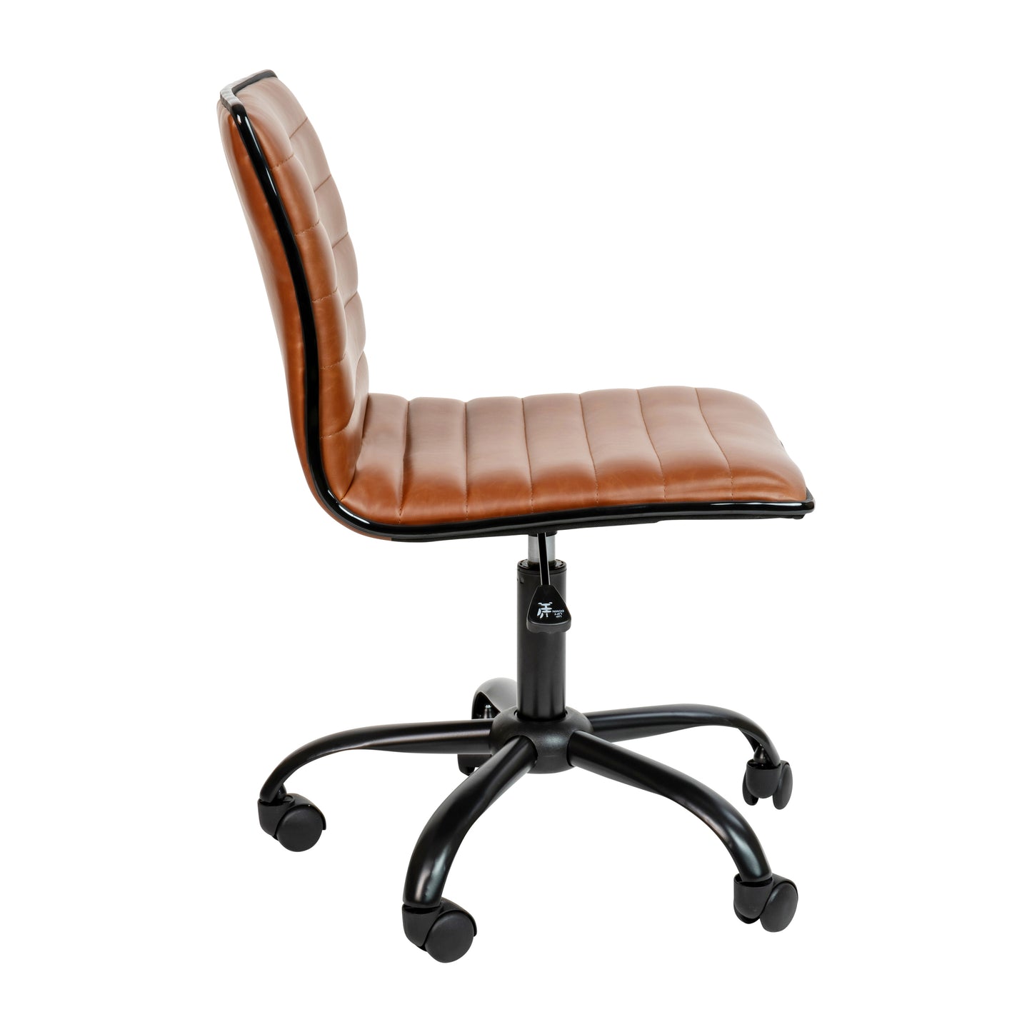 Alan Low Back Designer Armless Brown Ribbed Swivel Task Office Chair with Black Frame and Base Brown Vinyl/Black Frame