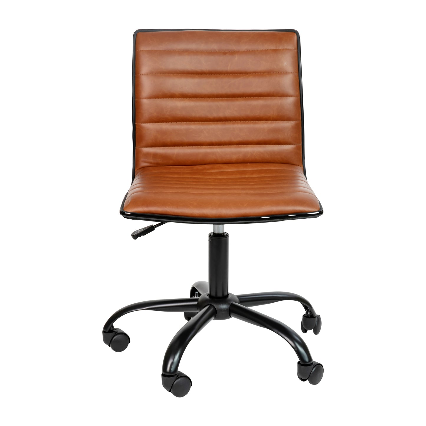 Alan Low Back Designer Armless Brown Ribbed Swivel Task Office Chair with Black Frame and Base Brown Vinyl/Black Frame