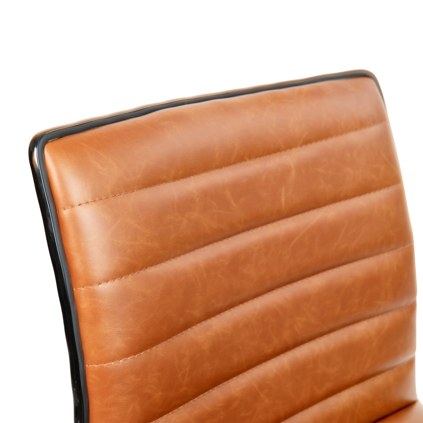 Alan Low Back Designer Armless Brown Ribbed Swivel Task Office Chair with Black Frame and Base Brown Vinyl/Black Frame
