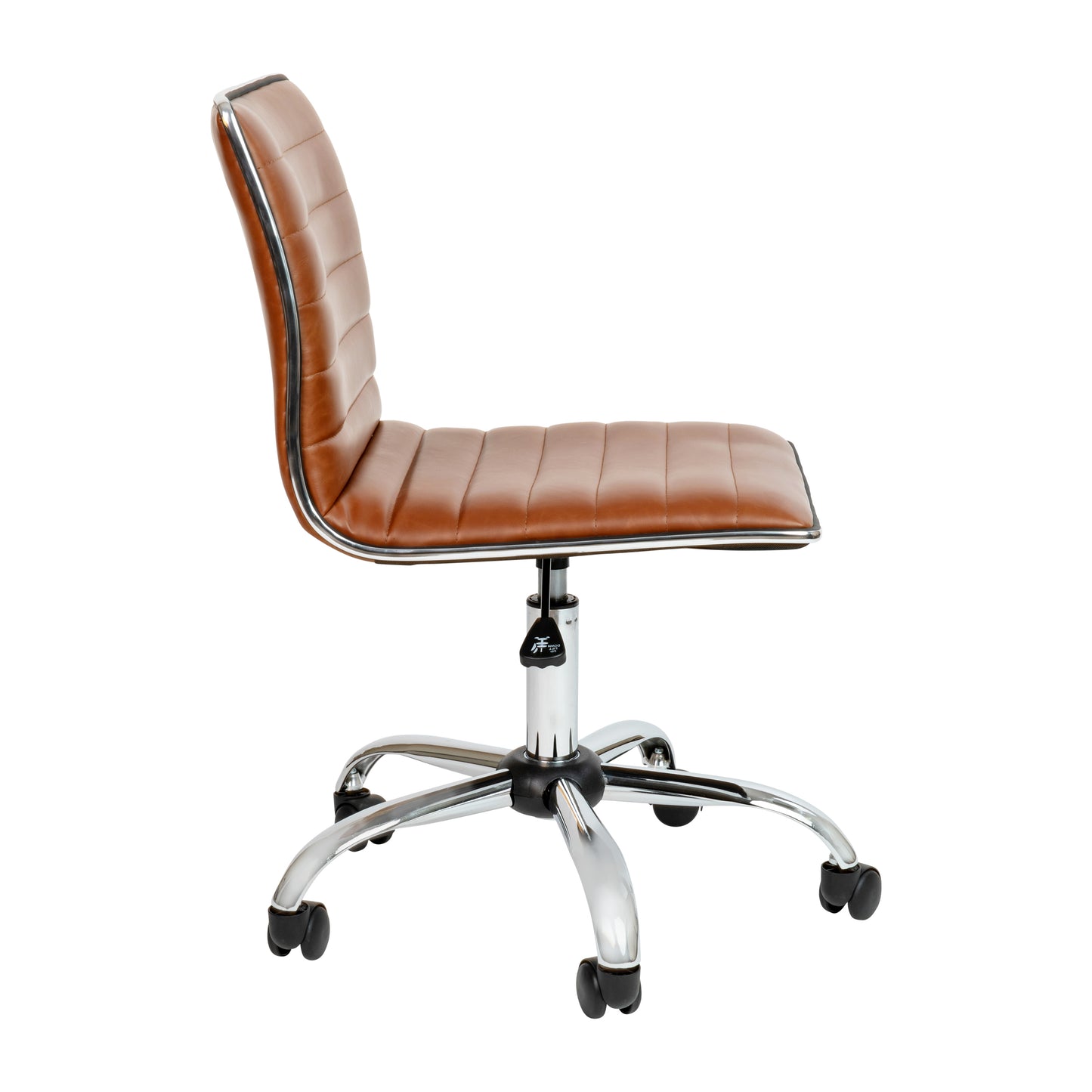 Alan Low Back Designer Armless Brown Ribbed Swivel Task Office Chair Brown Vinyl/Chrome Frame