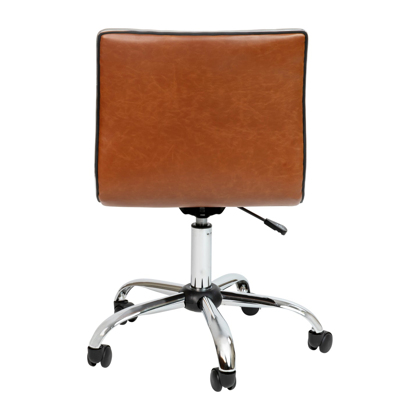 Alan Low Back Designer Armless Brown Ribbed Swivel Task Office Chair Brown Vinyl/Chrome Frame