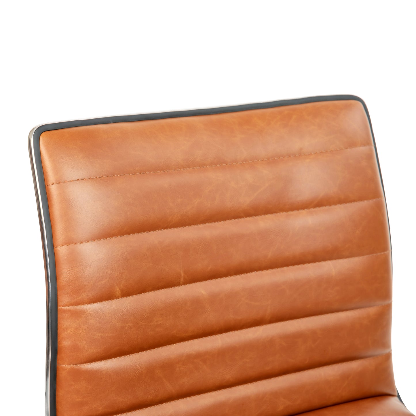 Alan Low Back Designer Armless Brown Ribbed Swivel Task Office Chair Brown Vinyl/Chrome Frame