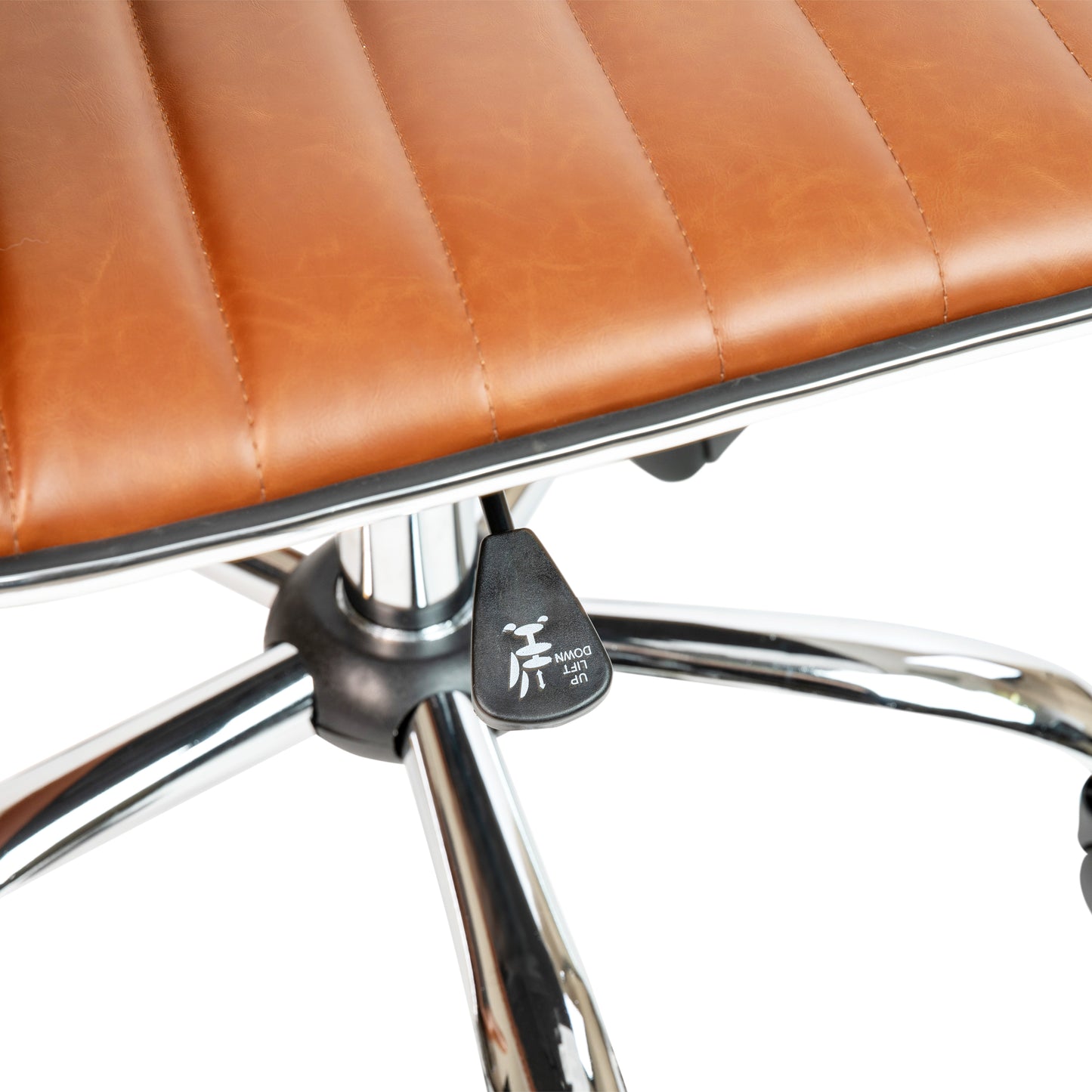 Alan Low Back Designer Armless Brown Ribbed Swivel Task Office Chair Brown Vinyl/Chrome Frame
