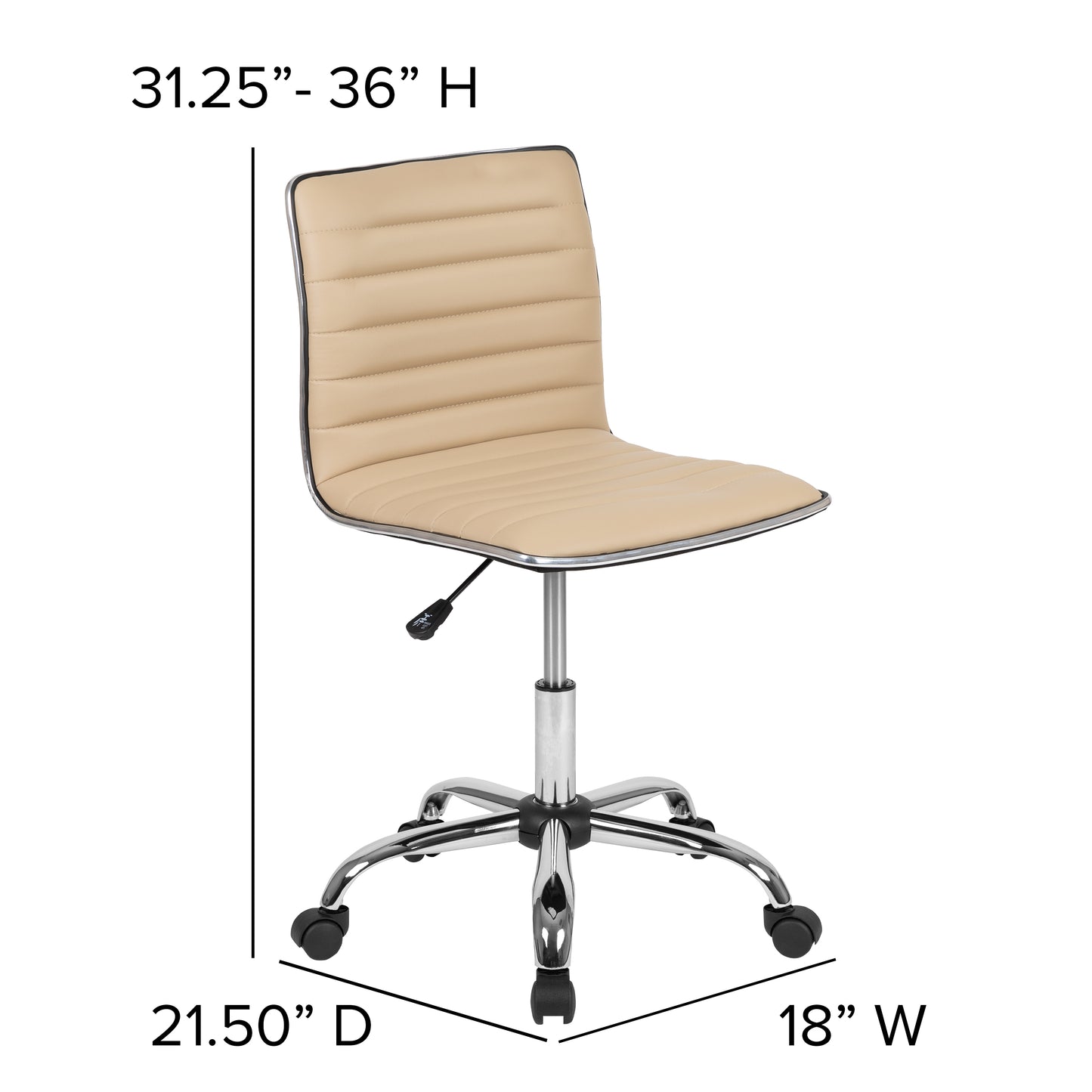 Alan Low Back Designer Armless Tan Ribbed Swivel Task Office Chair Tan Vinyl/Chrome Frame