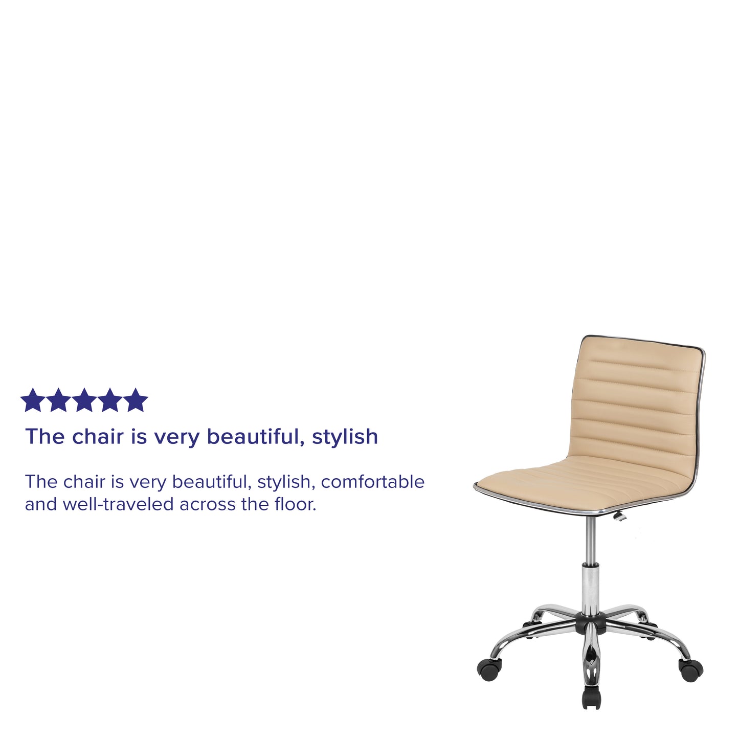 Alan Low Back Designer Armless Tan Ribbed Swivel Task Office Chair Tan Vinyl/Chrome Frame