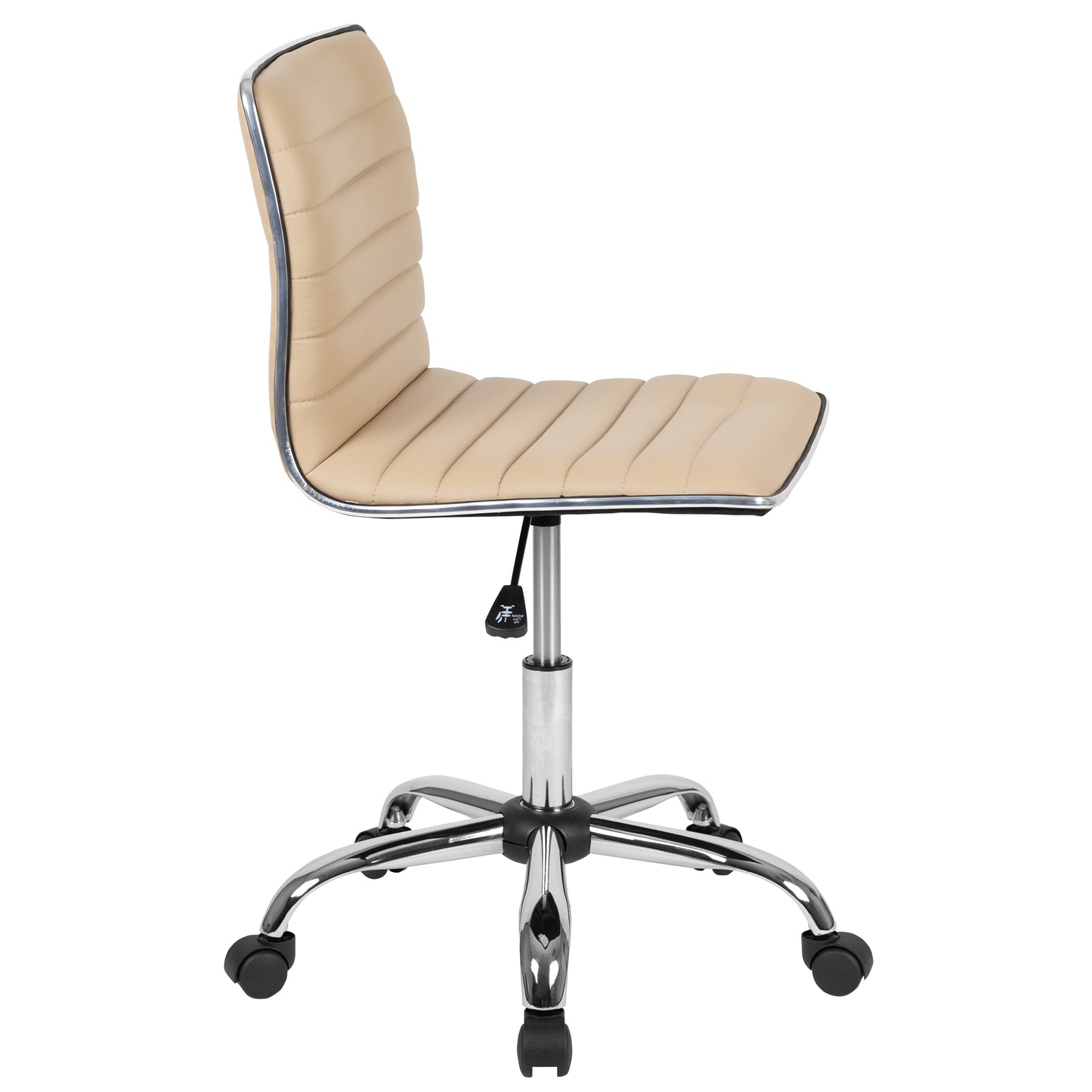 Alan Low Back Designer Armless Tan Ribbed Swivel Task Office Chair Tan Vinyl/Chrome Frame