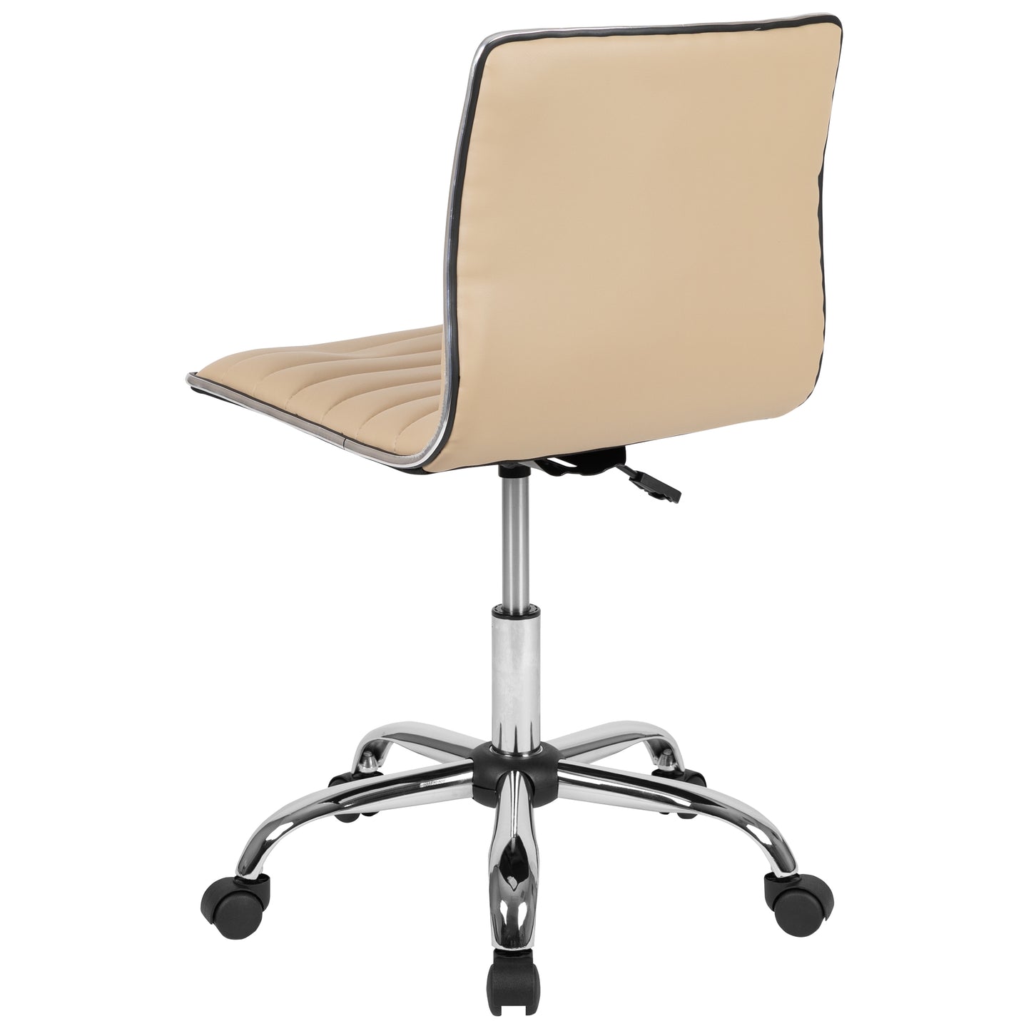 Alan Low Back Designer Armless Tan Ribbed Swivel Task Office Chair Tan Vinyl/Chrome Frame