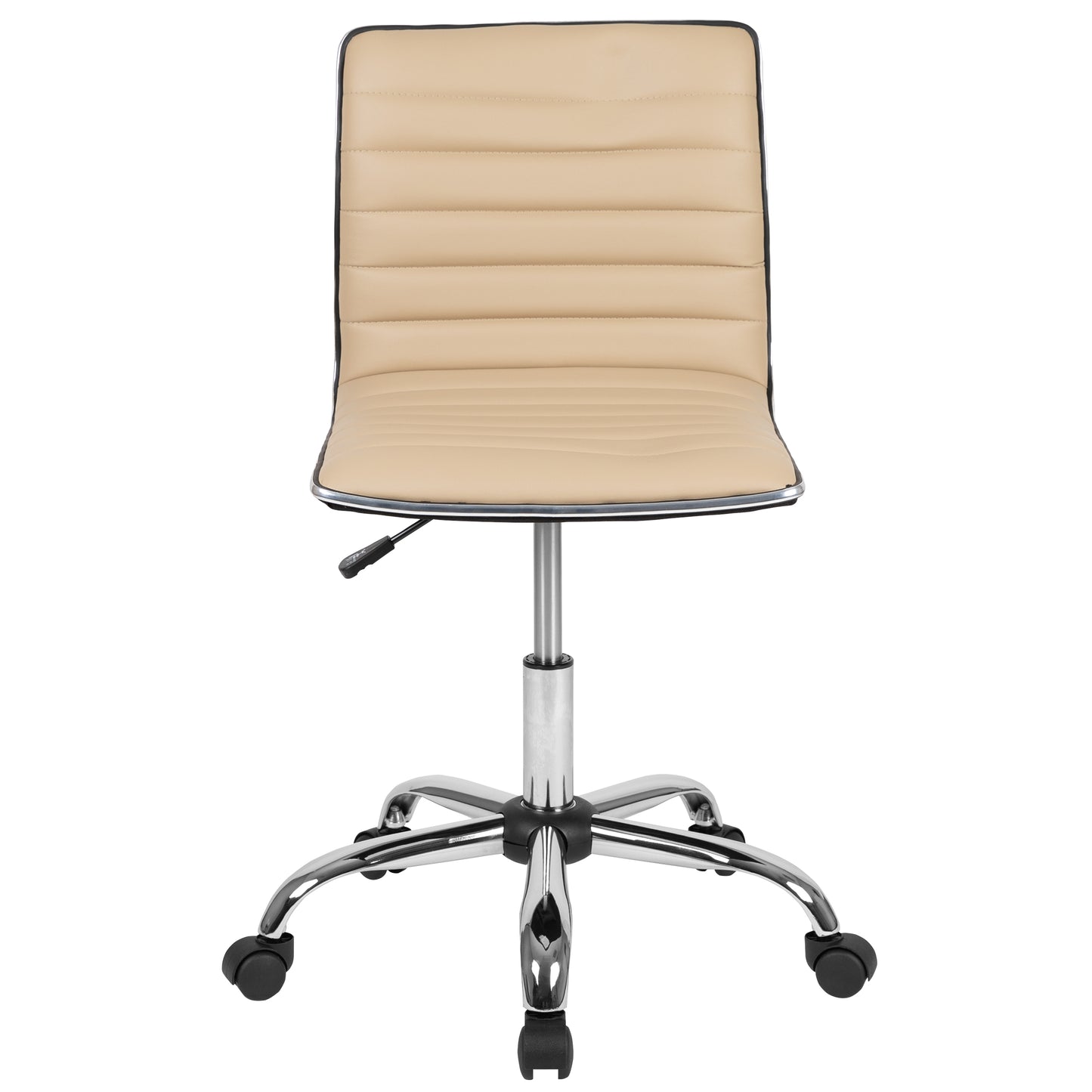 Alan Low Back Designer Armless Tan Ribbed Swivel Task Office Chair Tan Vinyl/Chrome Frame