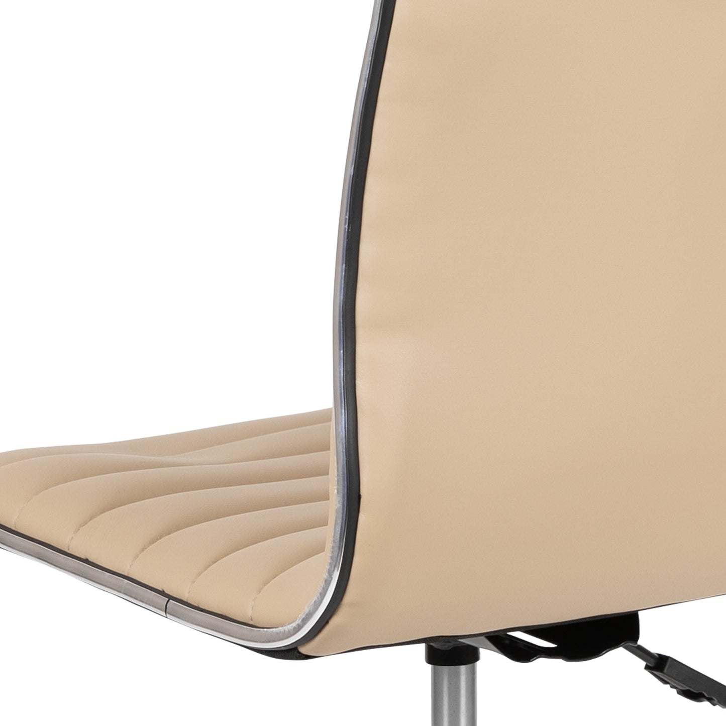 Alan Low Back Designer Armless Tan Ribbed Swivel Task Office Chair Tan Vinyl/Chrome Frame