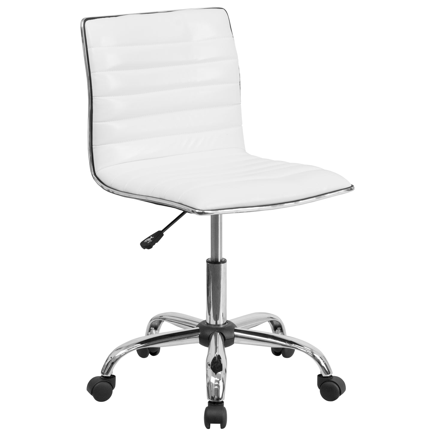 Alan Low Back Designer Armless White Ribbed Swivel Task Office Chair White Vinyl/Chrome Frame