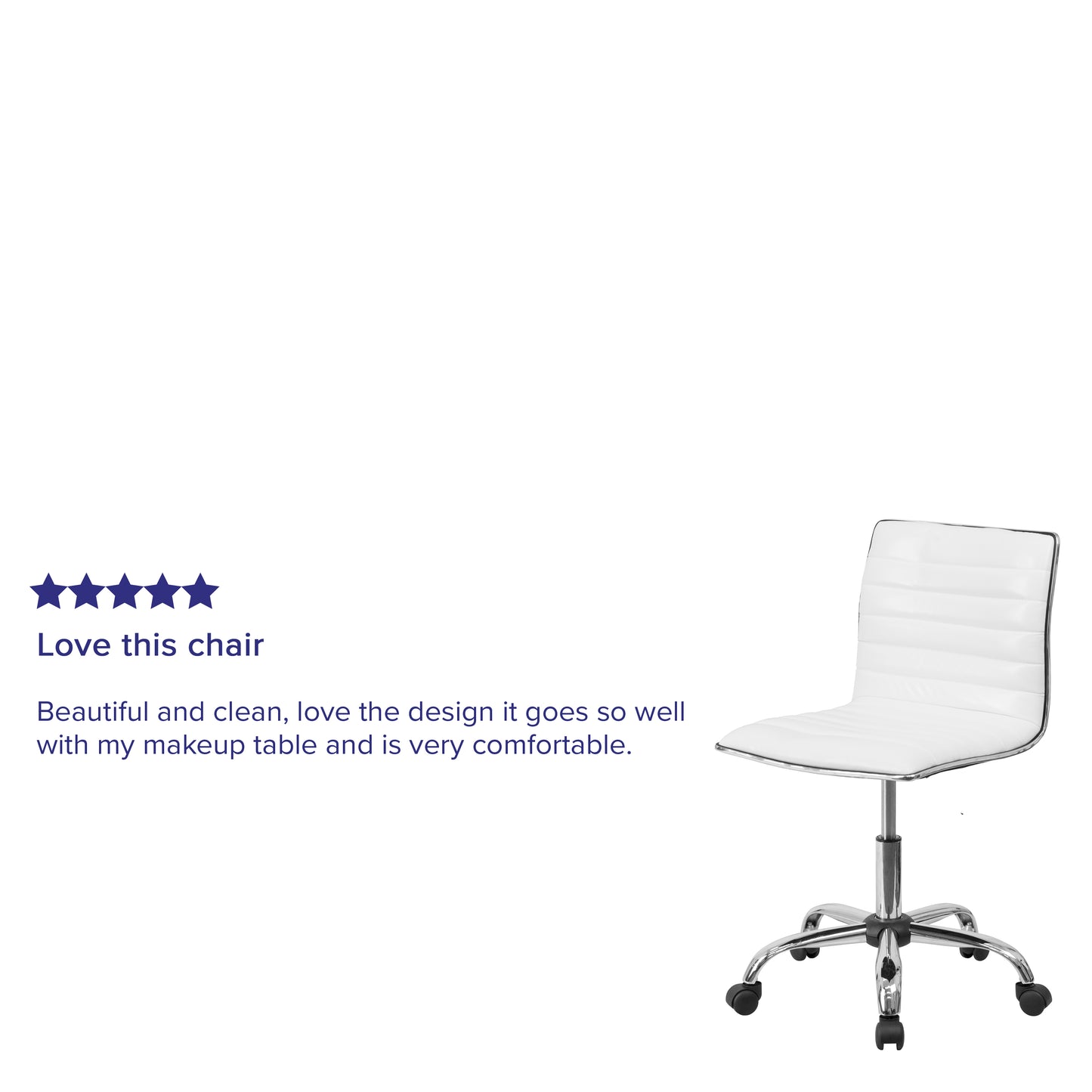 Alan Low Back Designer Armless White Ribbed Swivel Task Office Chair White Vinyl/Chrome Frame
