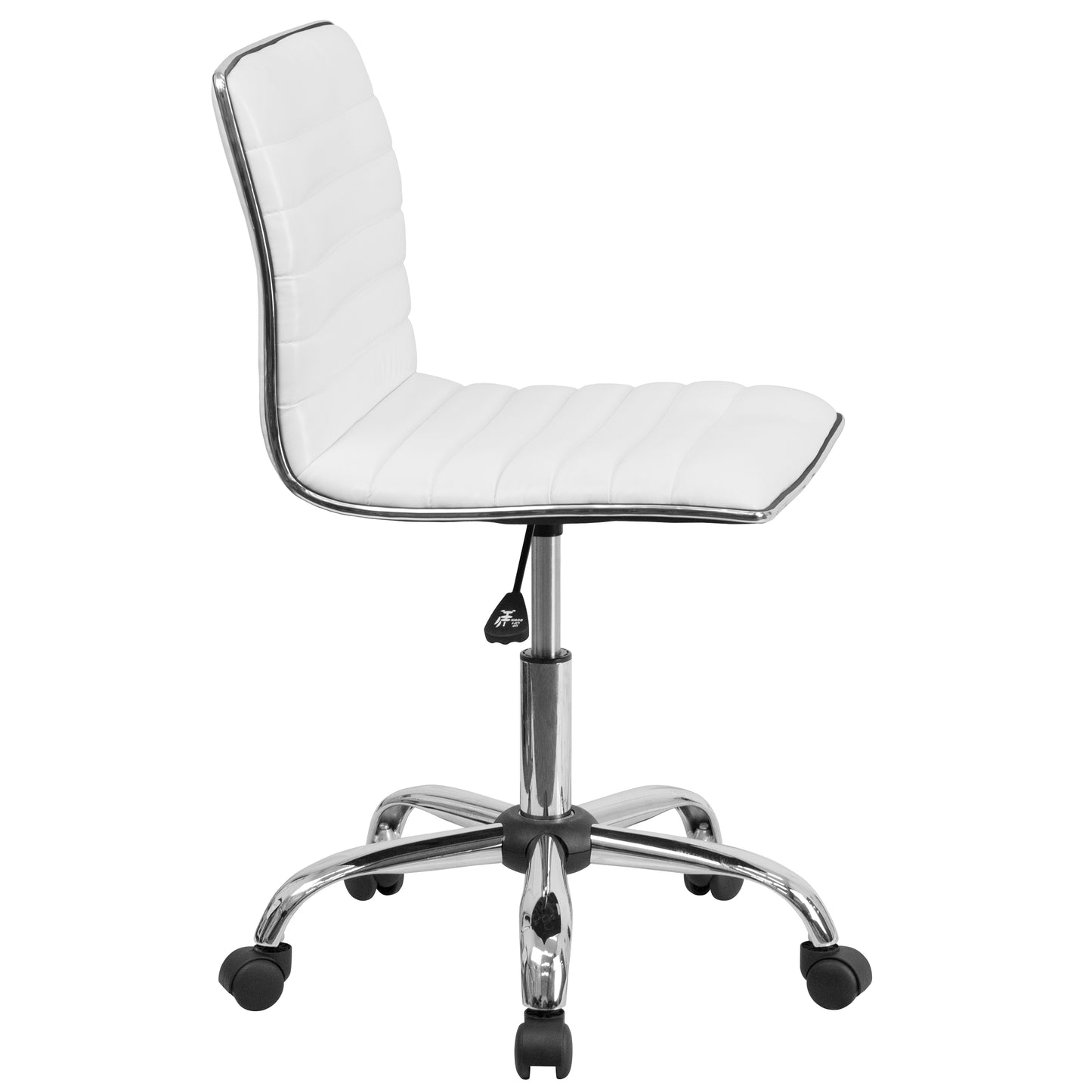 Alan Low Back Designer Armless White Ribbed Swivel Task Office Chair White Vinyl/Chrome Frame