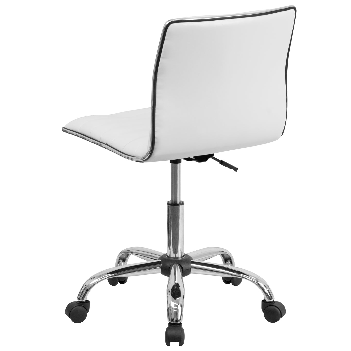 Alan Low Back Designer Armless White Ribbed Swivel Task Office Chair White Vinyl/Chrome Frame