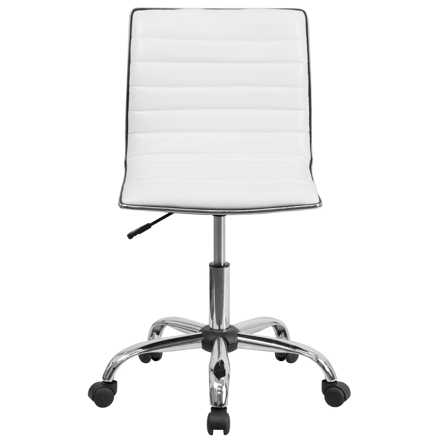 Alan Low Back Designer Armless White Ribbed Swivel Task Office Chair White Vinyl/Chrome Frame