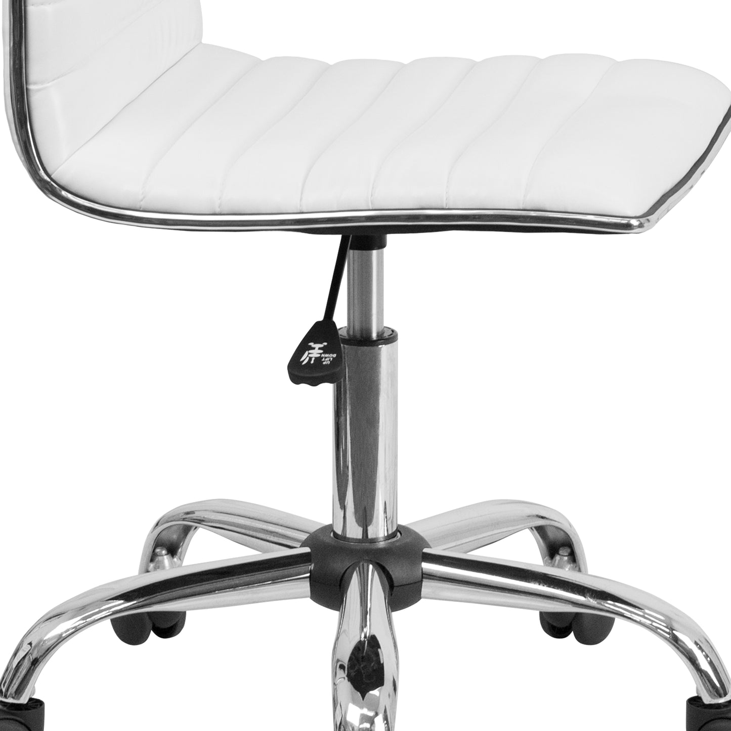 Alan Low Back Designer Armless White Ribbed Swivel Task Office Chair White Vinyl/Chrome Frame