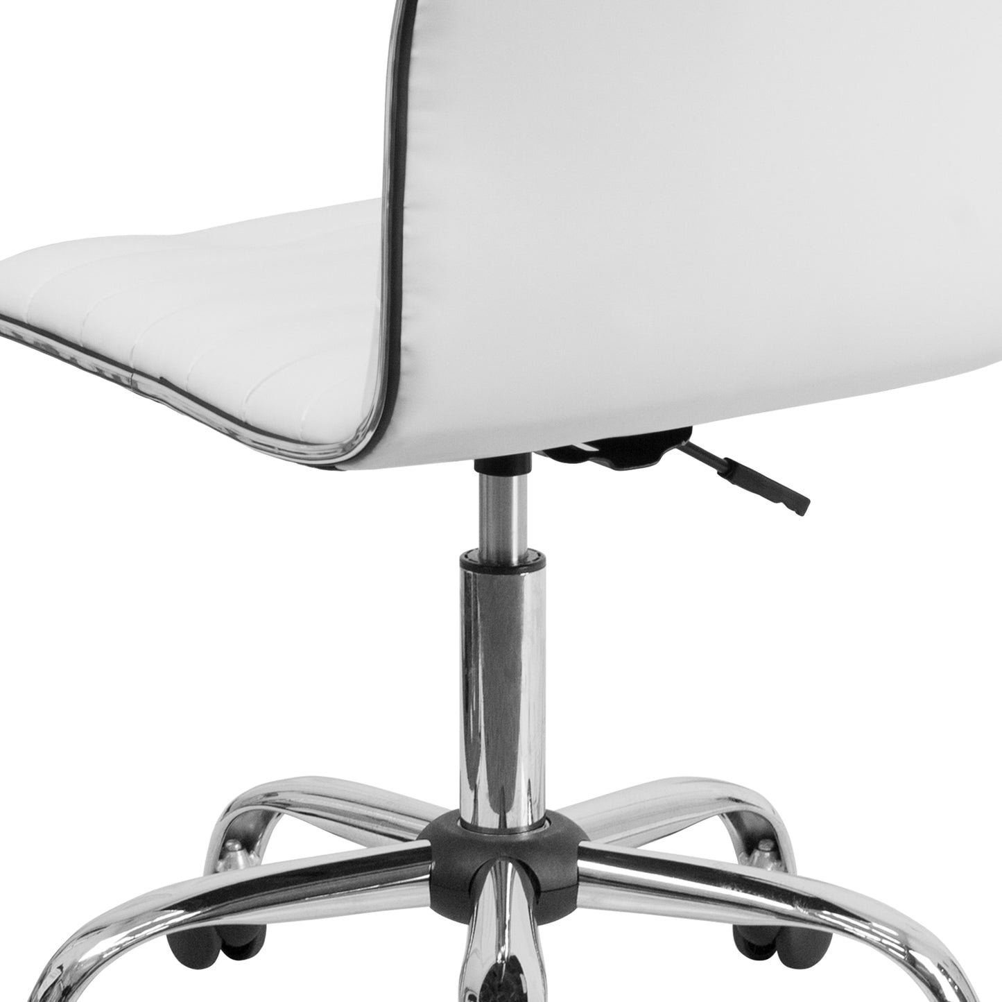 Alan Low Back Designer Armless White Ribbed Swivel Task Office Chair White Vinyl/Chrome Frame