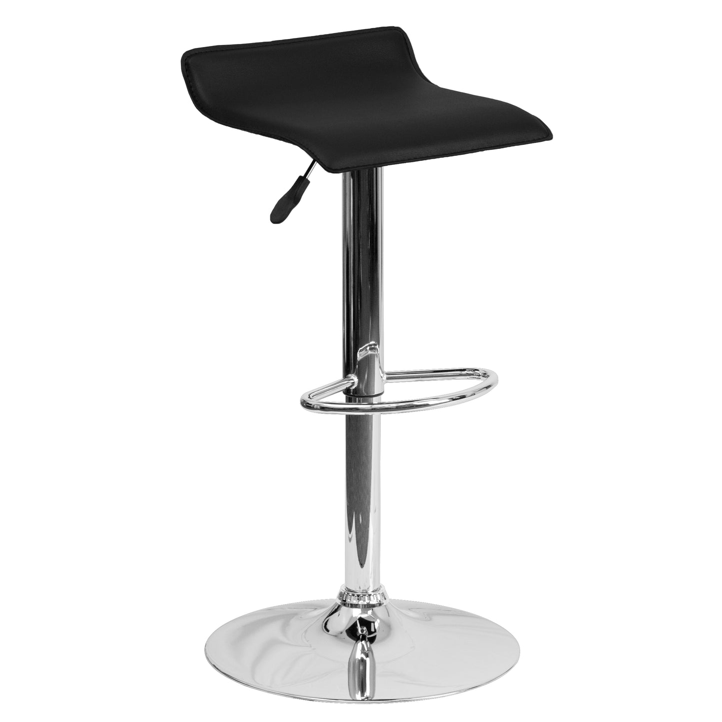 Dax Contemporary Black Vinyl Adjustable Height Barstool with Solid Wave Seat and Chrome Base Black