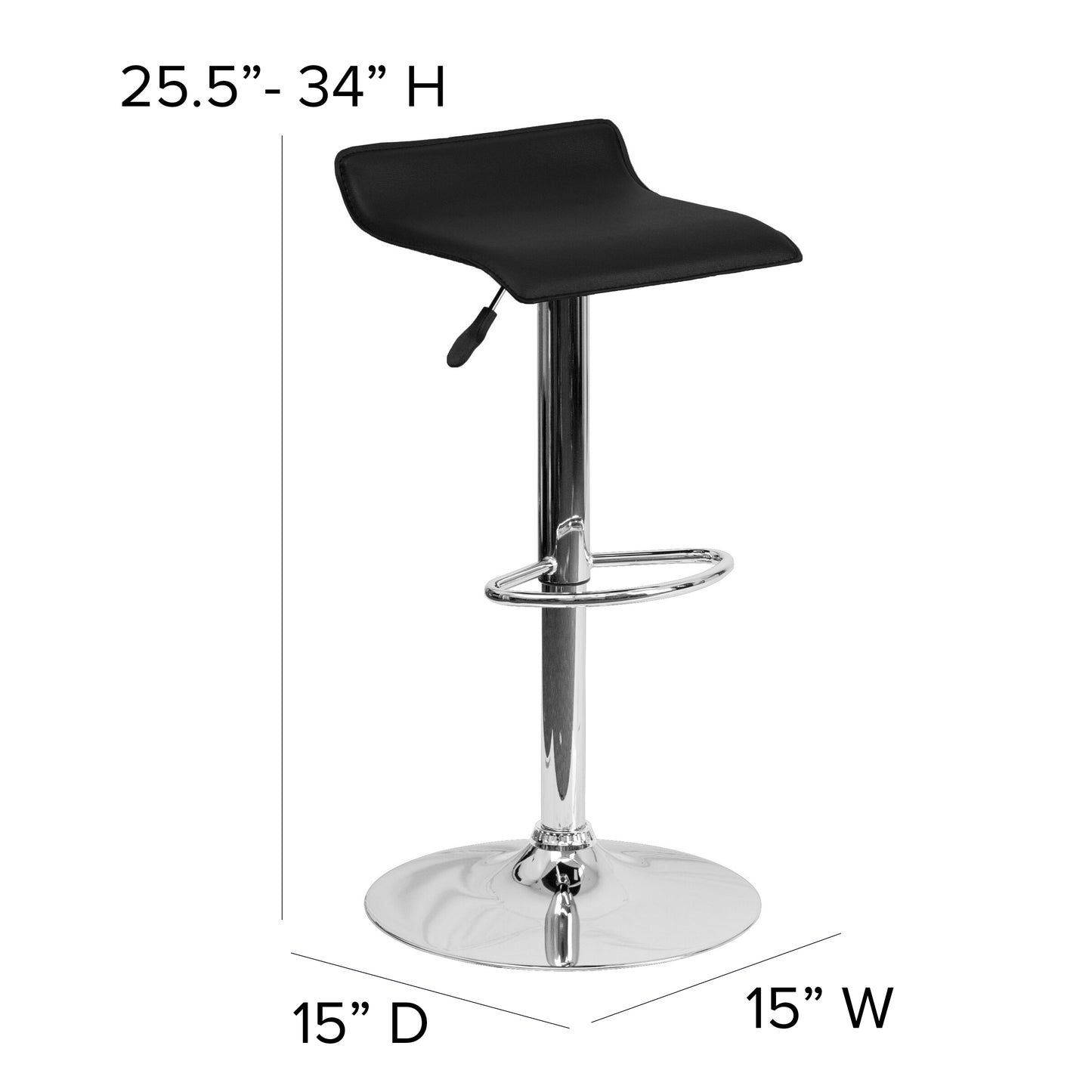 Dax Contemporary Black Vinyl Adjustable Height Barstool with Solid Wave Seat and Chrome Base Black