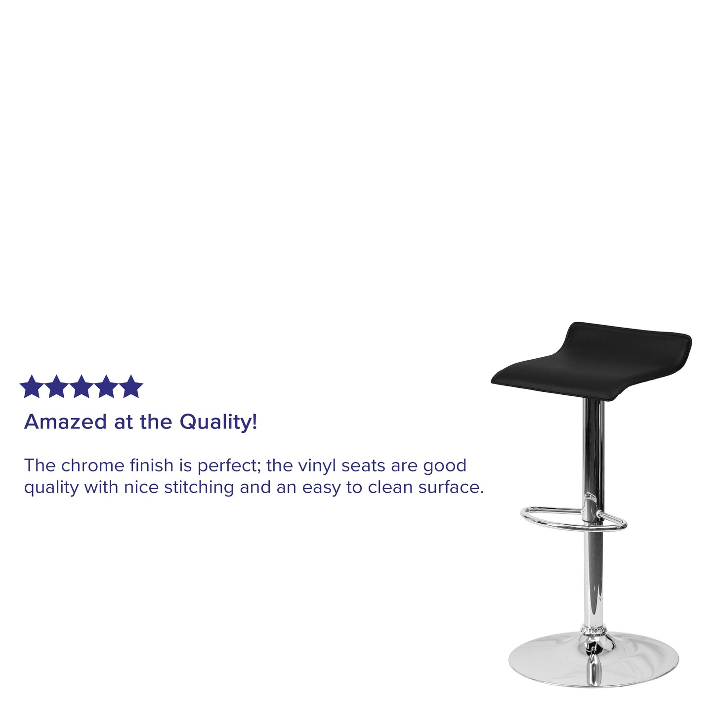Dax Contemporary Black Vinyl Adjustable Height Barstool with Solid Wave Seat and Chrome Base Black