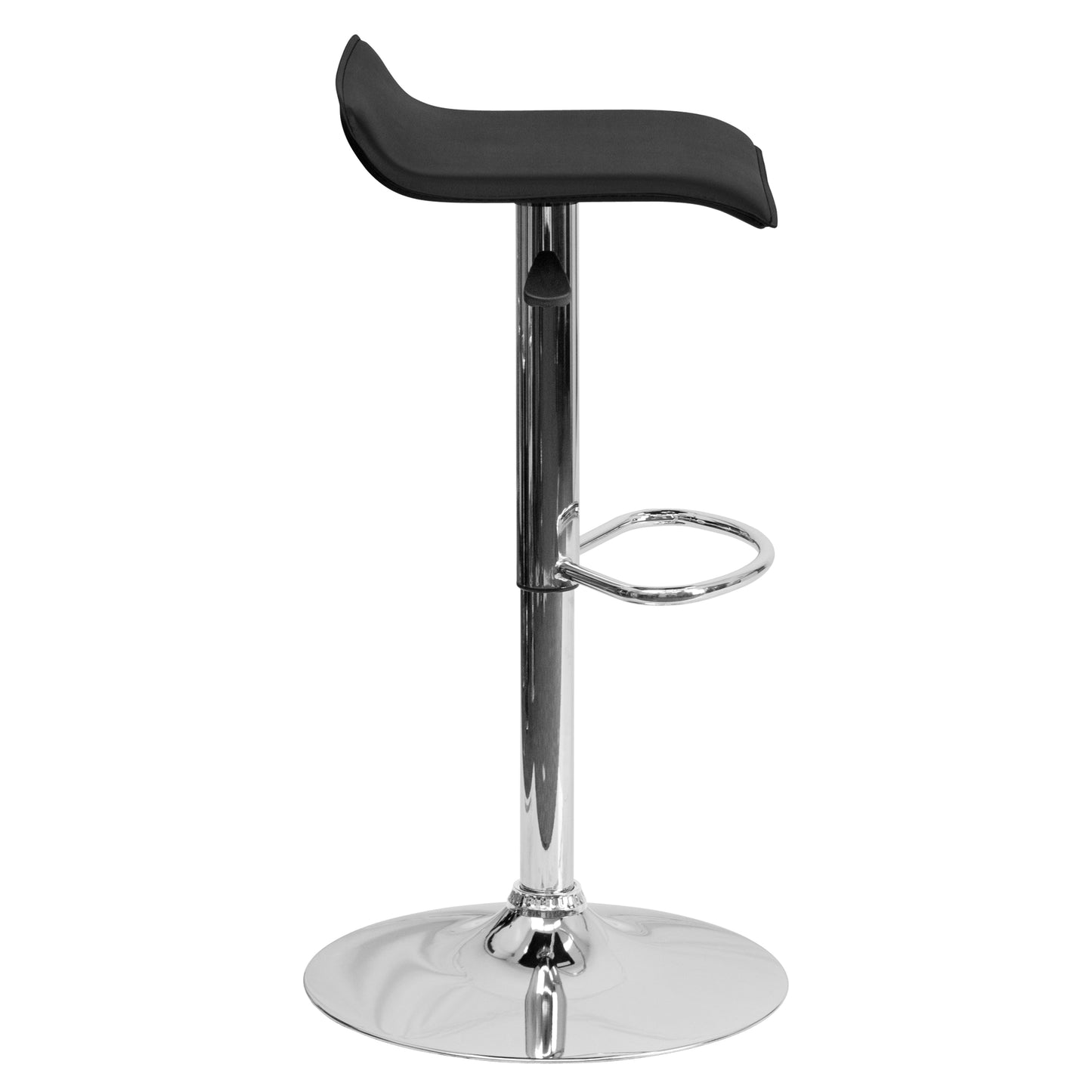 Dax Contemporary Black Vinyl Adjustable Height Barstool with Solid Wave Seat and Chrome Base Black