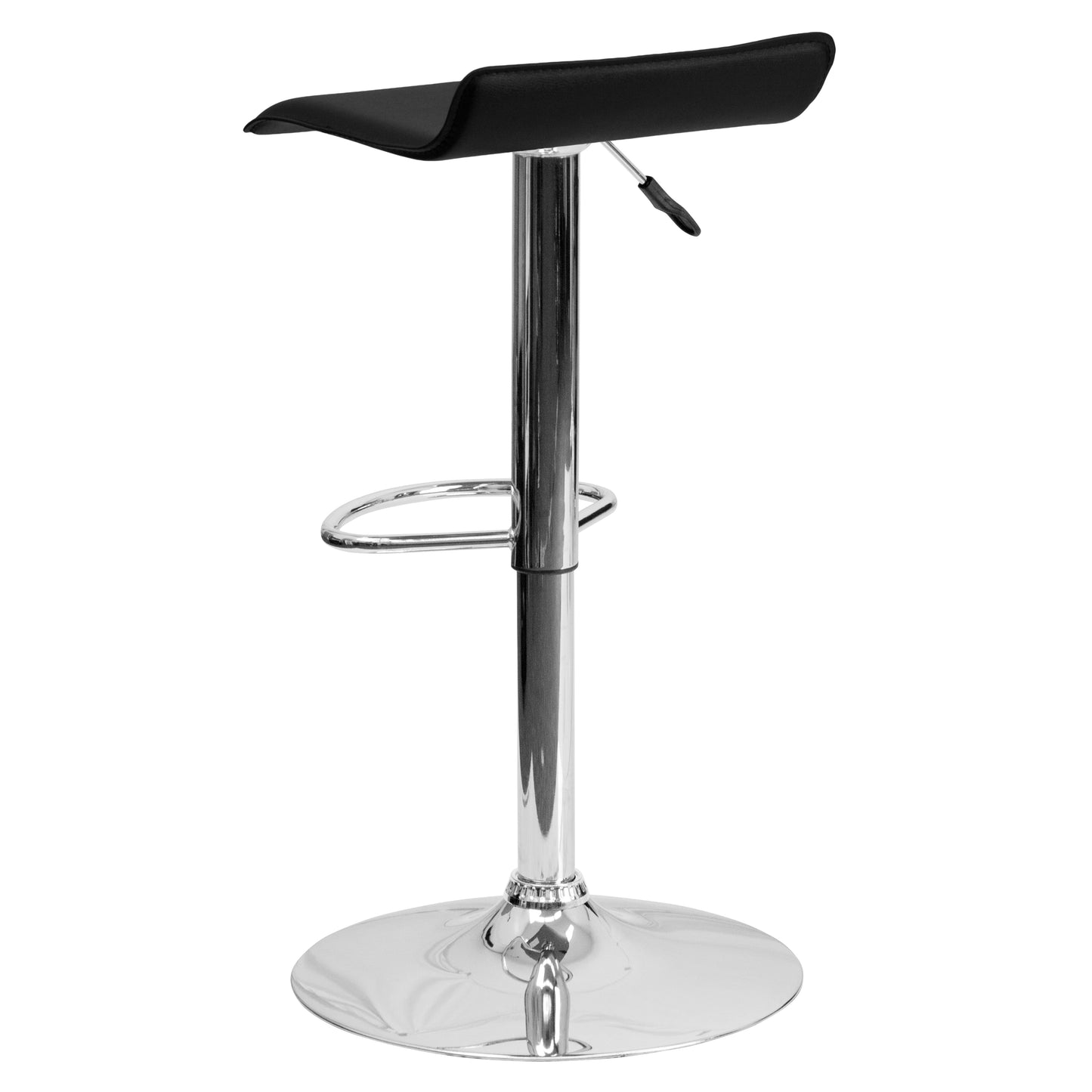 Dax Contemporary Black Vinyl Adjustable Height Barstool with Solid Wave Seat and Chrome Base Black