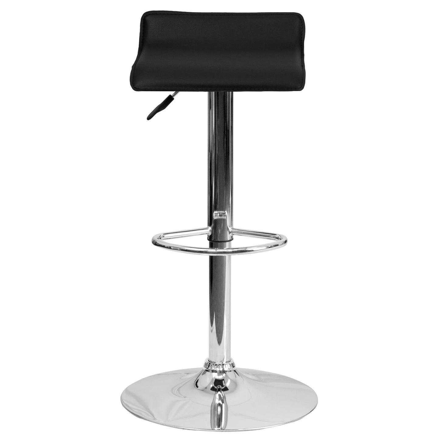 Dax Contemporary Black Vinyl Adjustable Height Barstool with Solid Wave Seat and Chrome Base Black