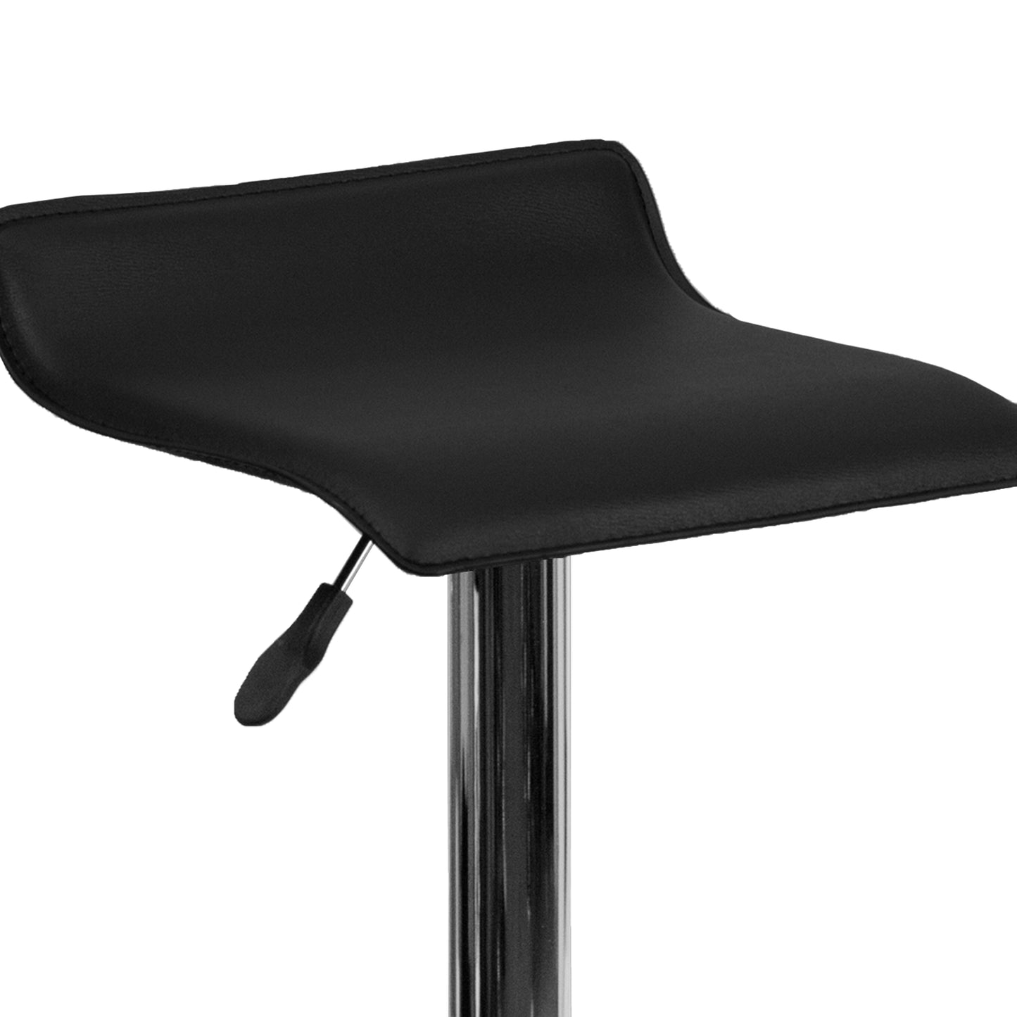 Dax Contemporary Black Vinyl Adjustable Height Barstool with Solid Wave Seat and Chrome Base Black