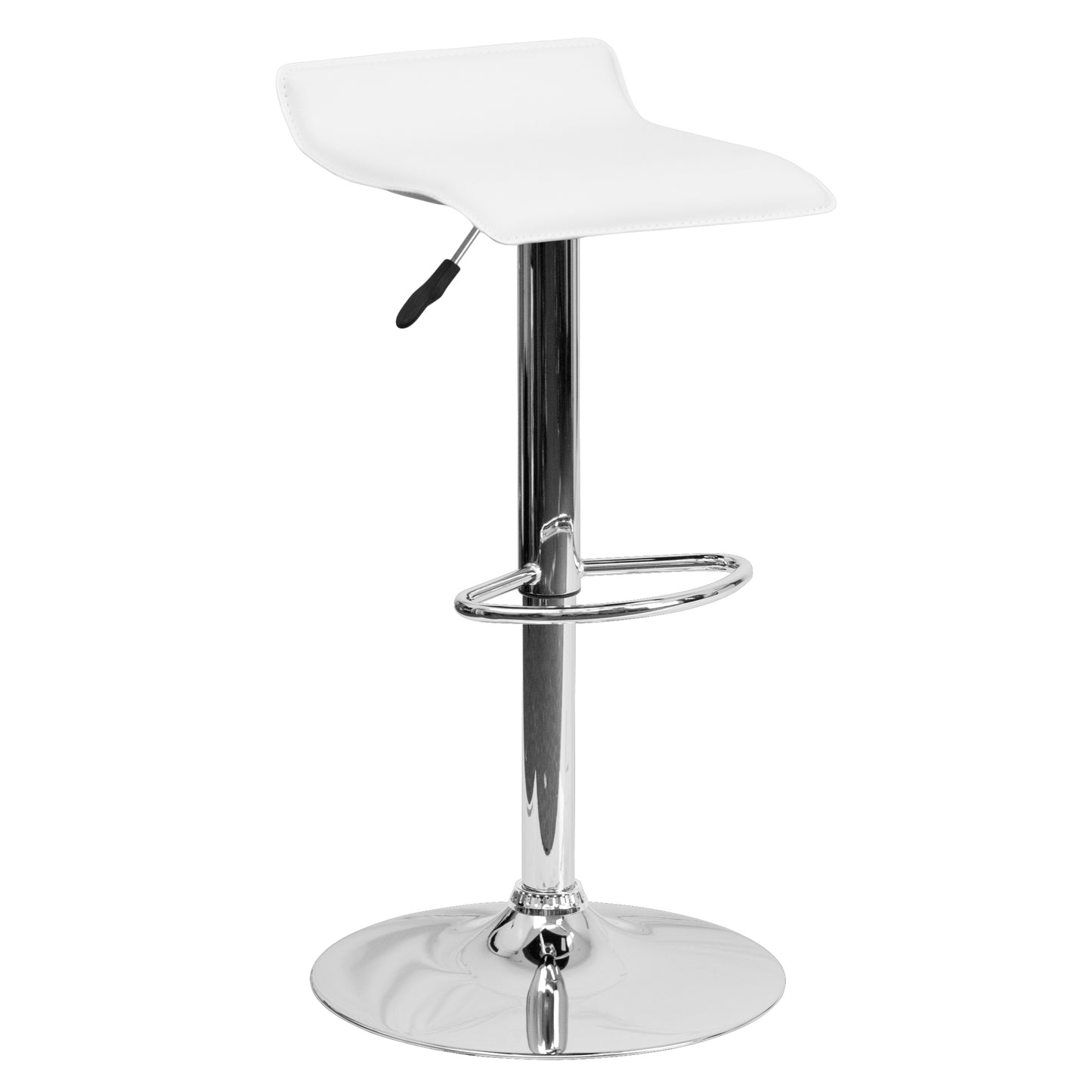 Dax Contemporary White Vinyl Adjustable Height Barstool with Solid Wave Seat and Chrome Base White