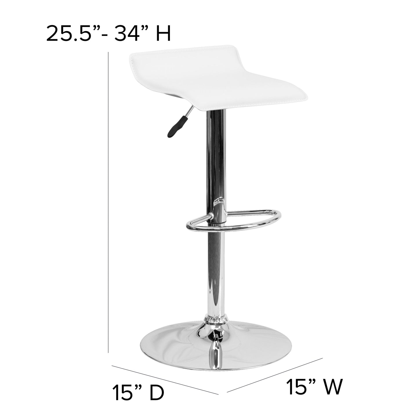 Dax Contemporary White Vinyl Adjustable Height Barstool with Solid Wave Seat and Chrome Base White