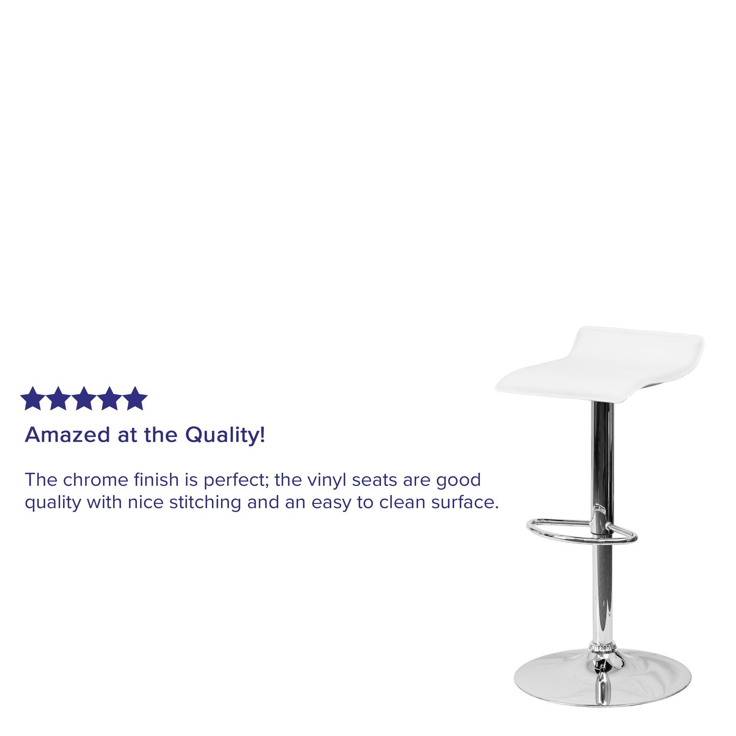 Dax Contemporary White Vinyl Adjustable Height Barstool with Solid Wave Seat and Chrome Base White