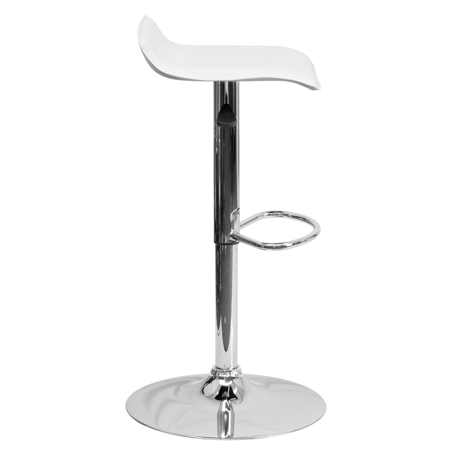 Dax Contemporary White Vinyl Adjustable Height Barstool with Solid Wave Seat and Chrome Base White