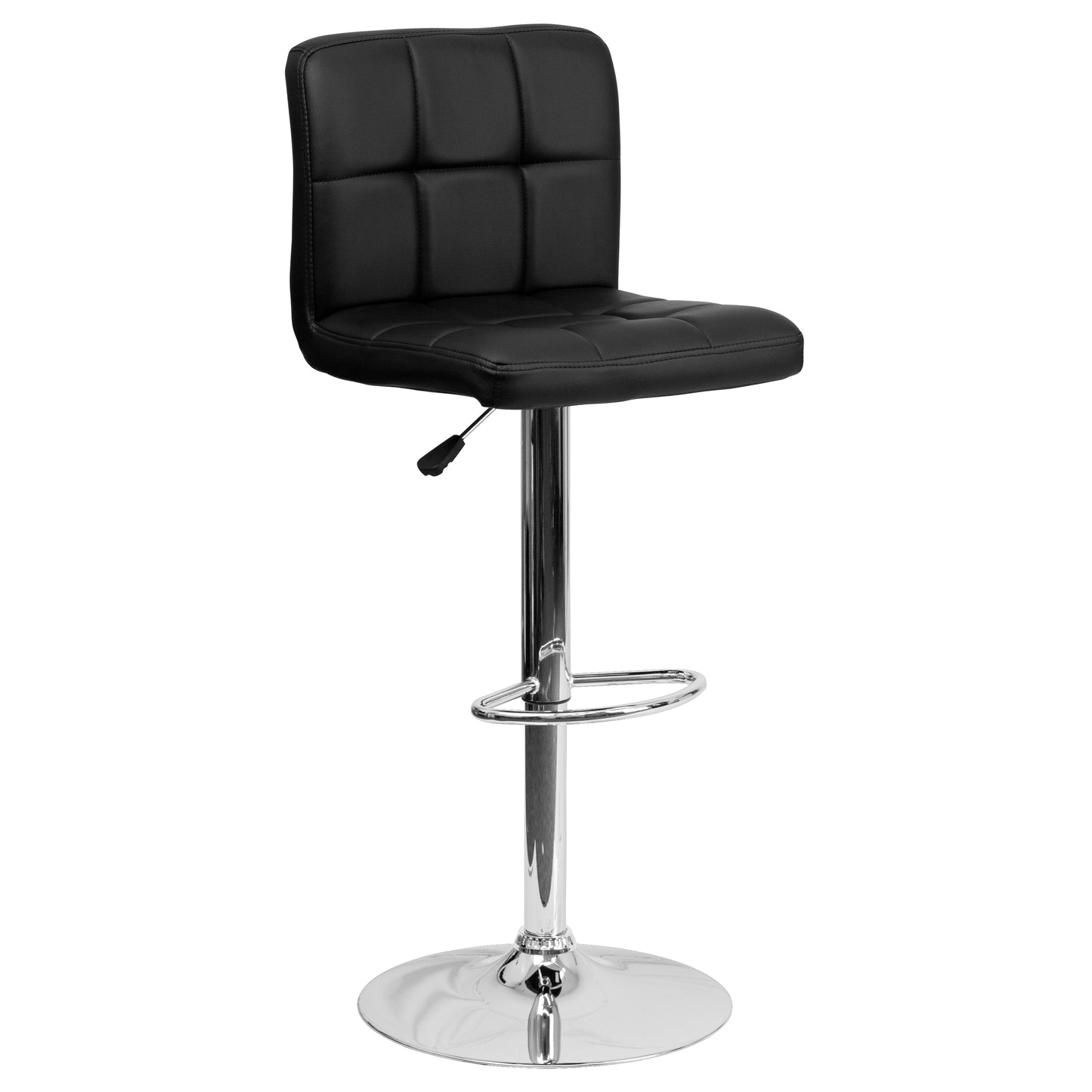 Kathleen Contemporary Black Quilted Vinyl Adjustable Height Barstool with Chrome Base Black