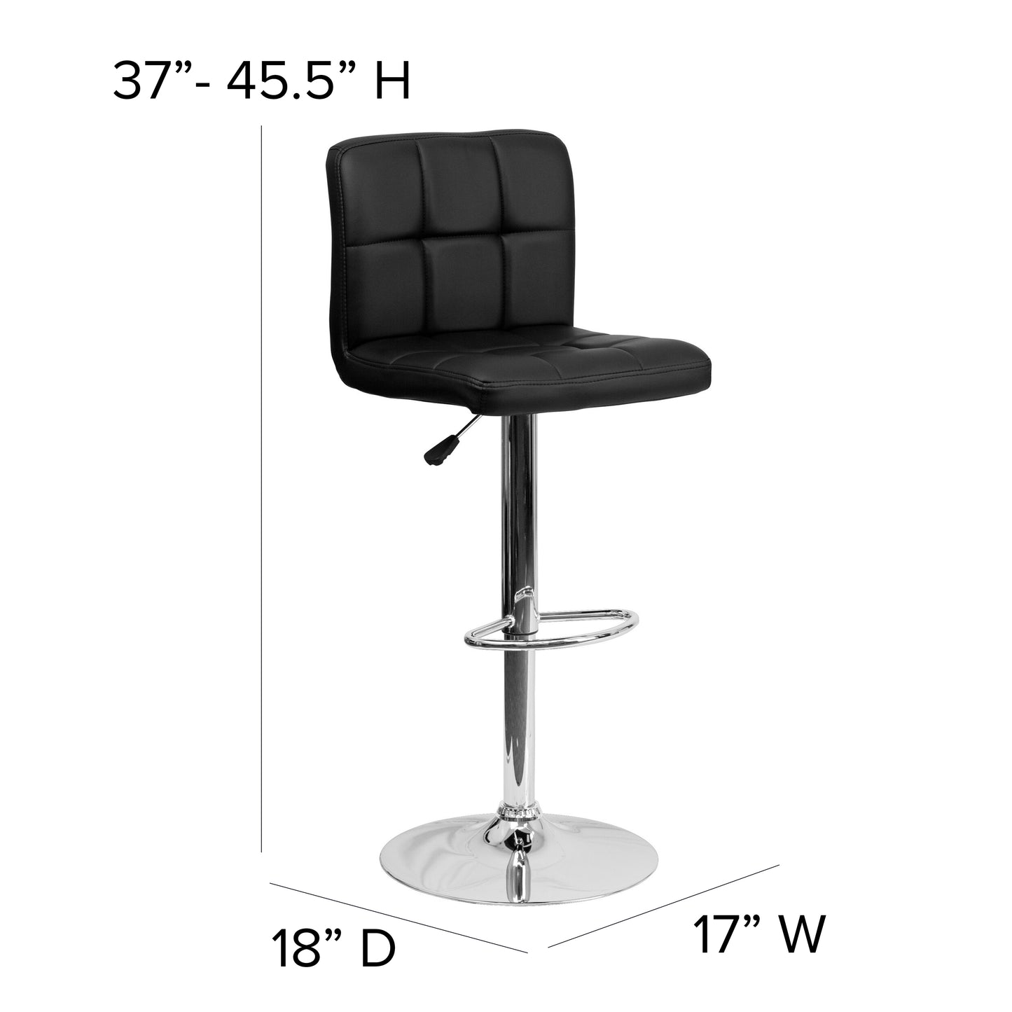 Kathleen Contemporary Black Quilted Vinyl Adjustable Height Barstool with Chrome Base Black