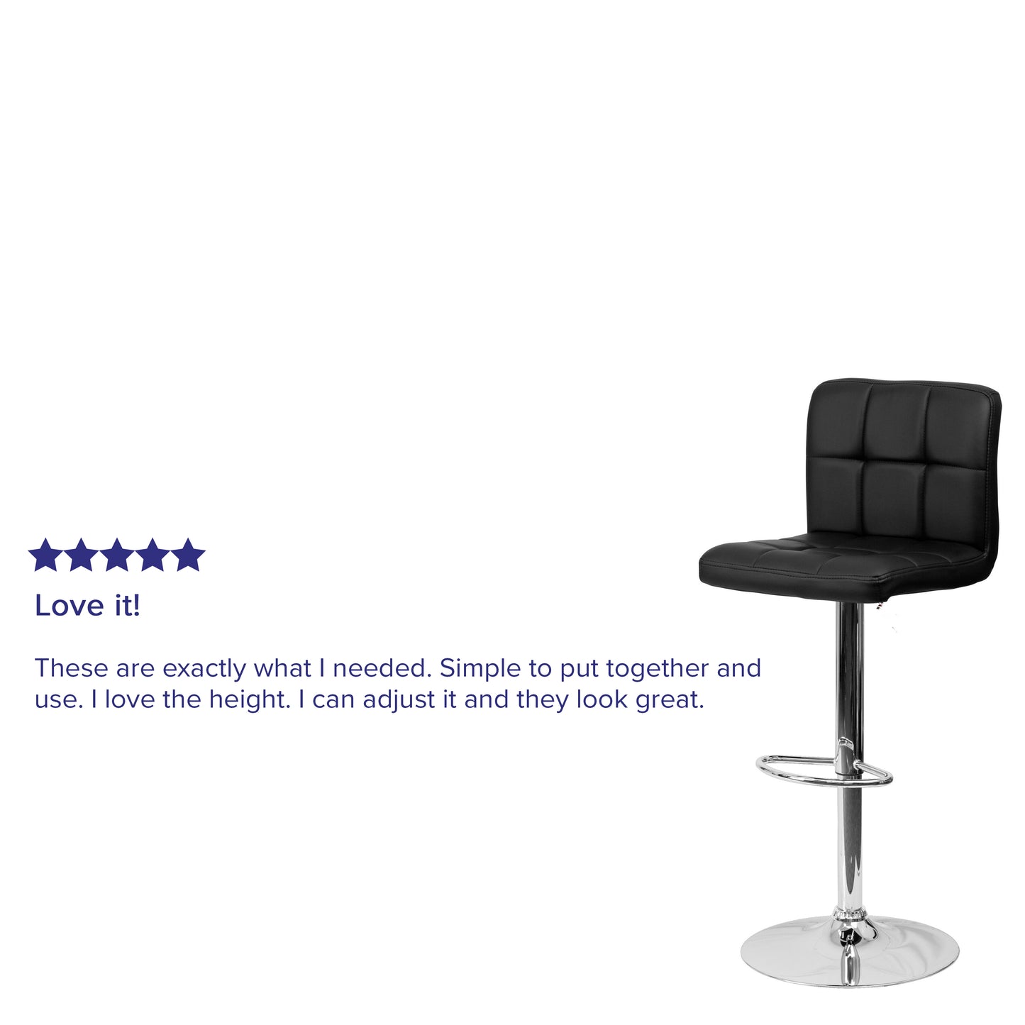 Kathleen Contemporary Black Quilted Vinyl Adjustable Height Barstool with Chrome Base Black