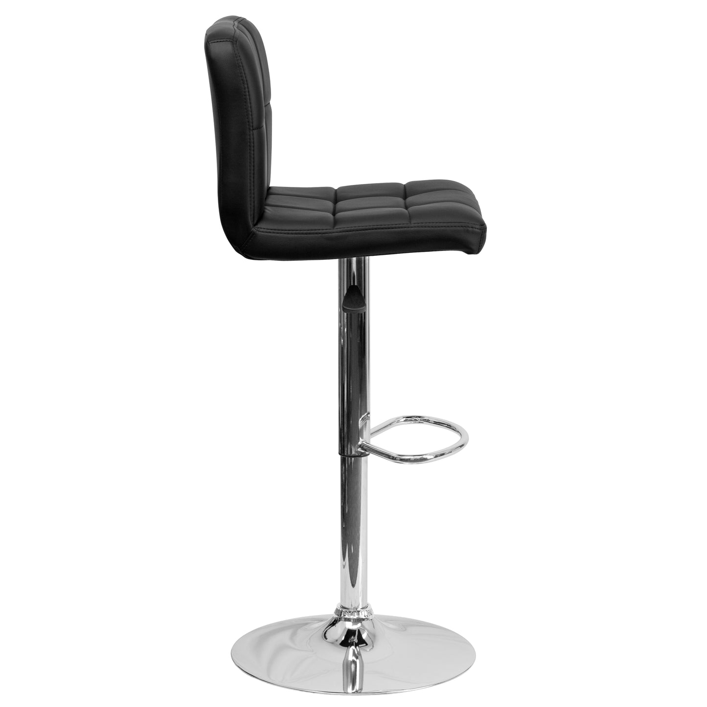 Kathleen Contemporary Black Quilted Vinyl Adjustable Height Barstool with Chrome Base Black
