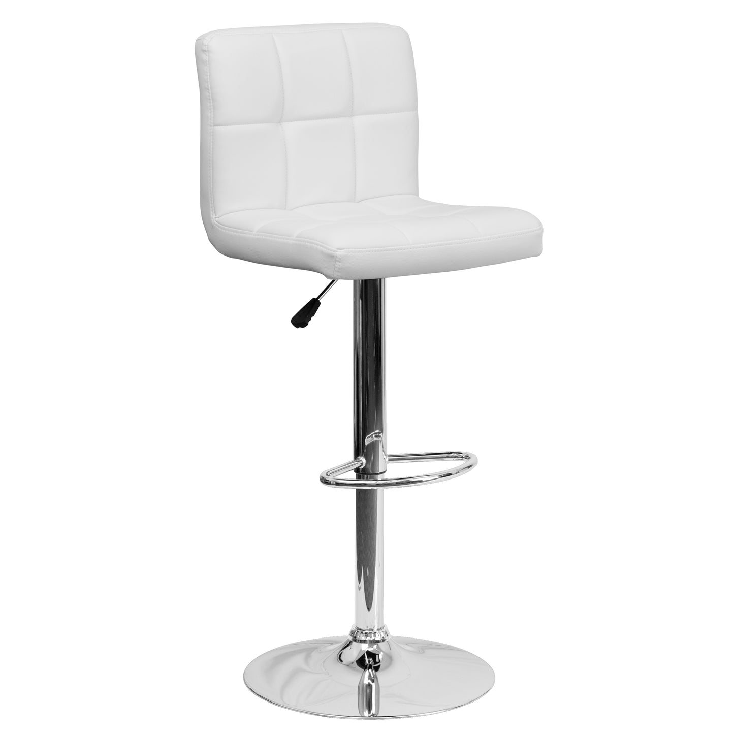 Kathleen Contemporary White Quilted Vinyl Adjustable Height Barstool with Chrome Base White