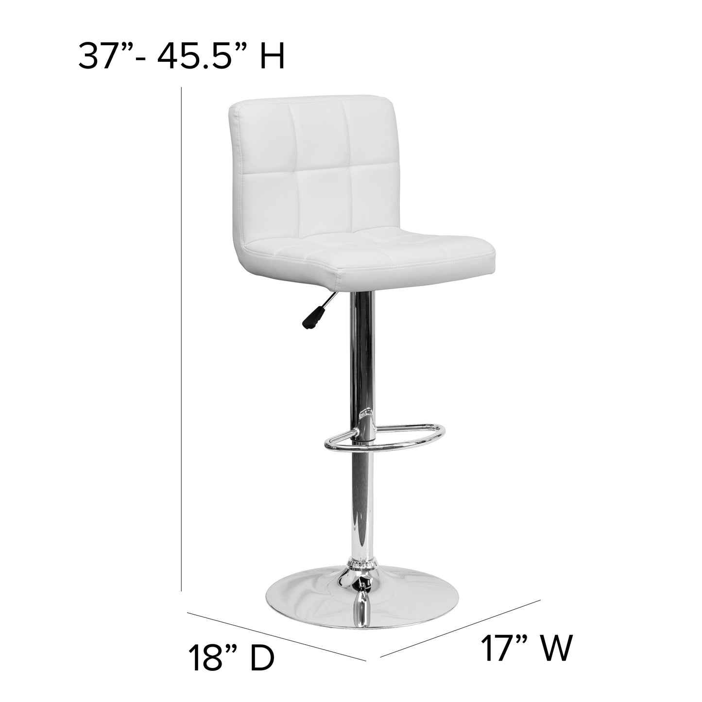 Kathleen Contemporary White Quilted Vinyl Adjustable Height Barstool with Chrome Base White