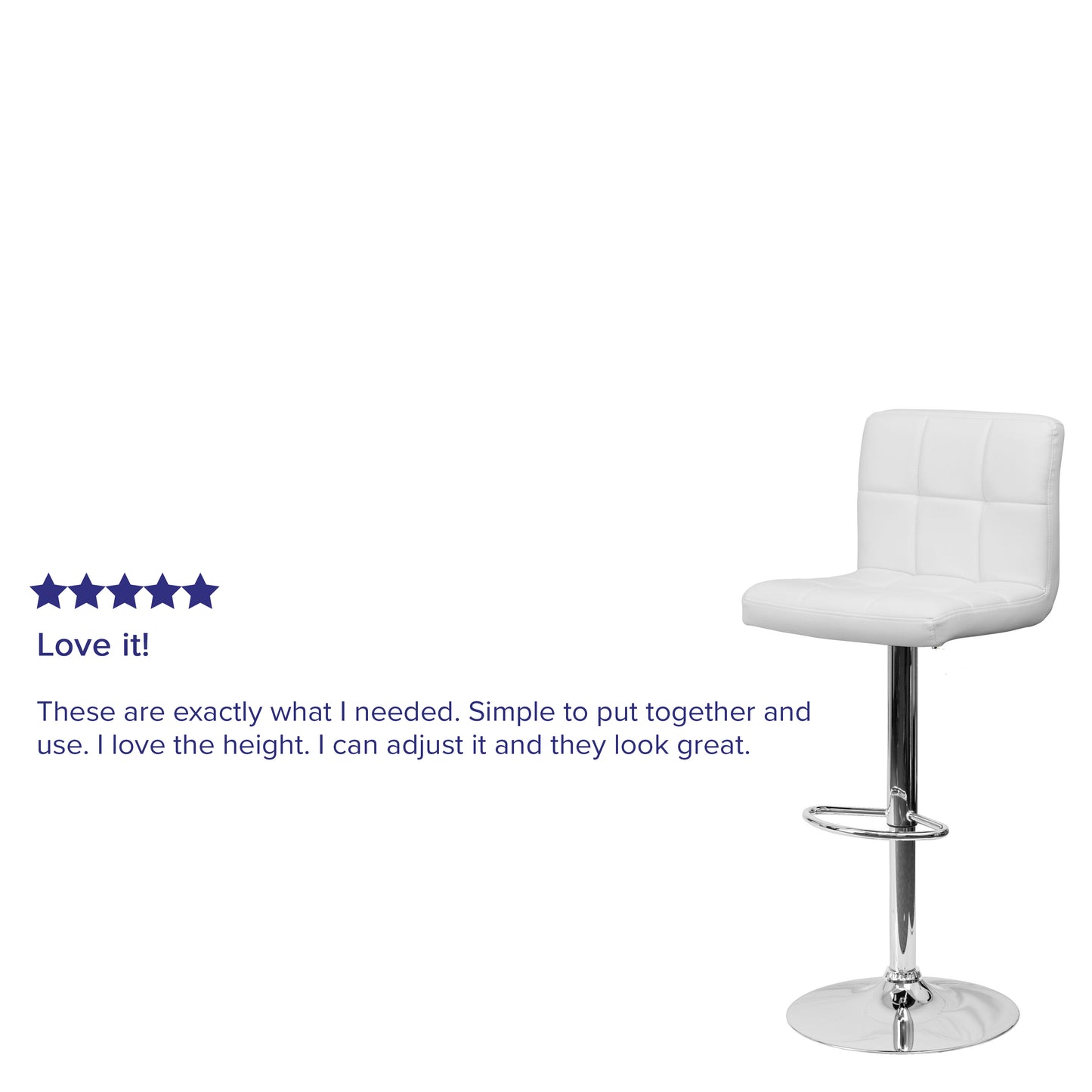 Kathleen Contemporary White Quilted Vinyl Adjustable Height Barstool with Chrome Base White