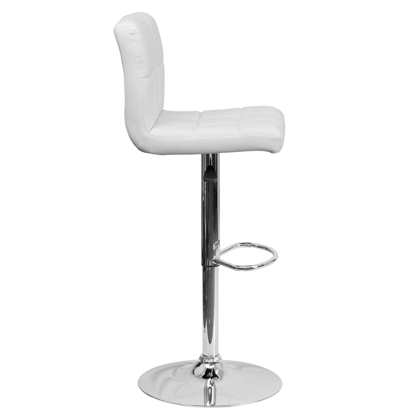 Kathleen Contemporary White Quilted Vinyl Adjustable Height Barstool with Chrome Base White